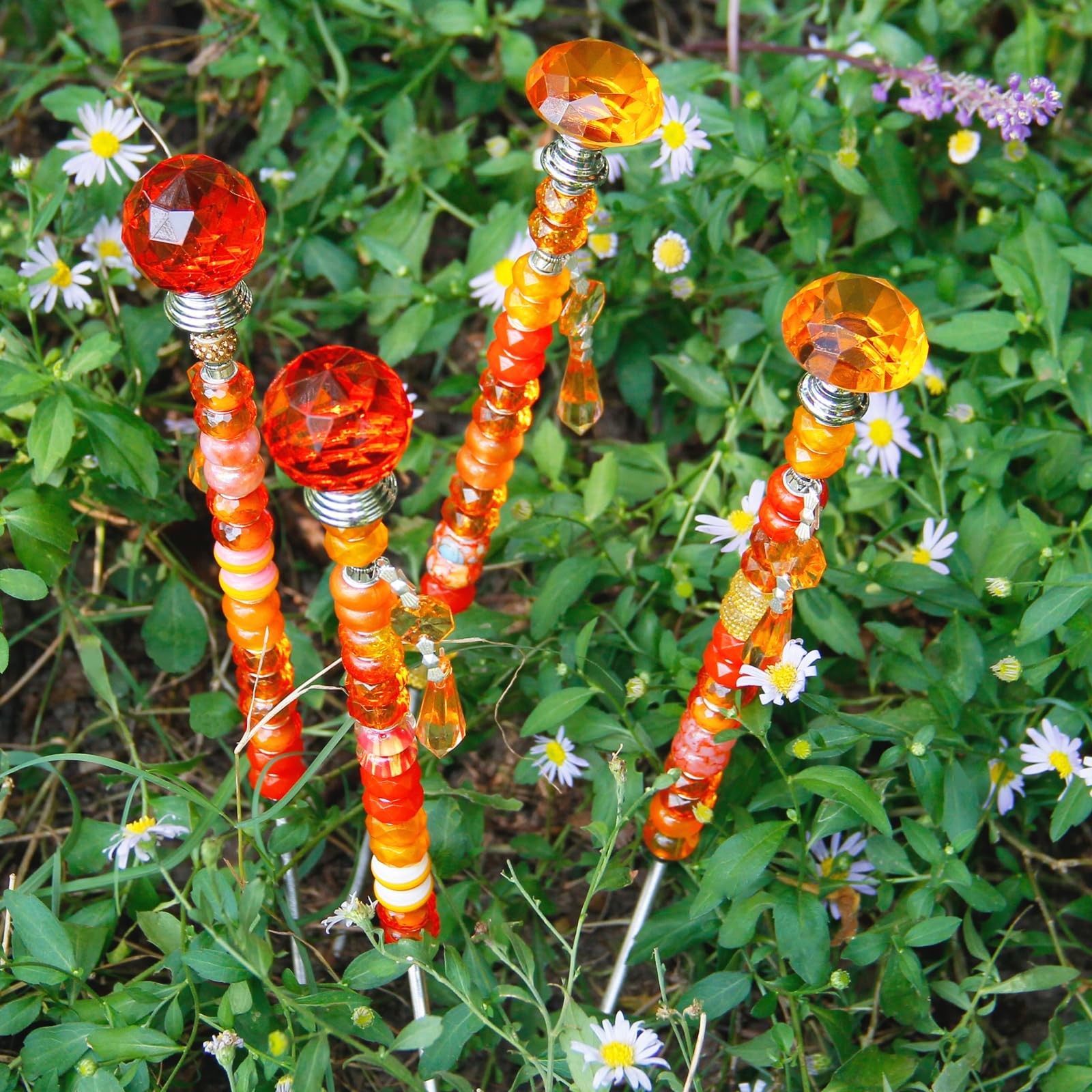 100 PCS DIY Fairy Wand Beaded Garden Stake Beads Kits with Orange Large Hole …