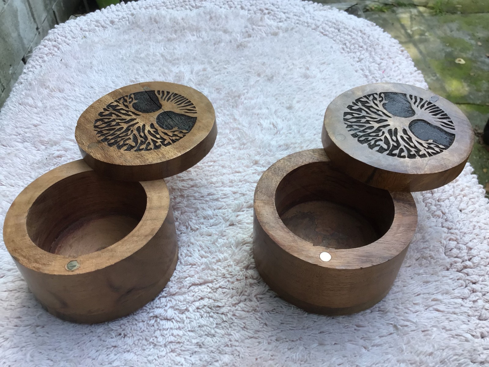 2 Samhita Handmade Acacia Wood Urns for Human Ashes, Tree of Life