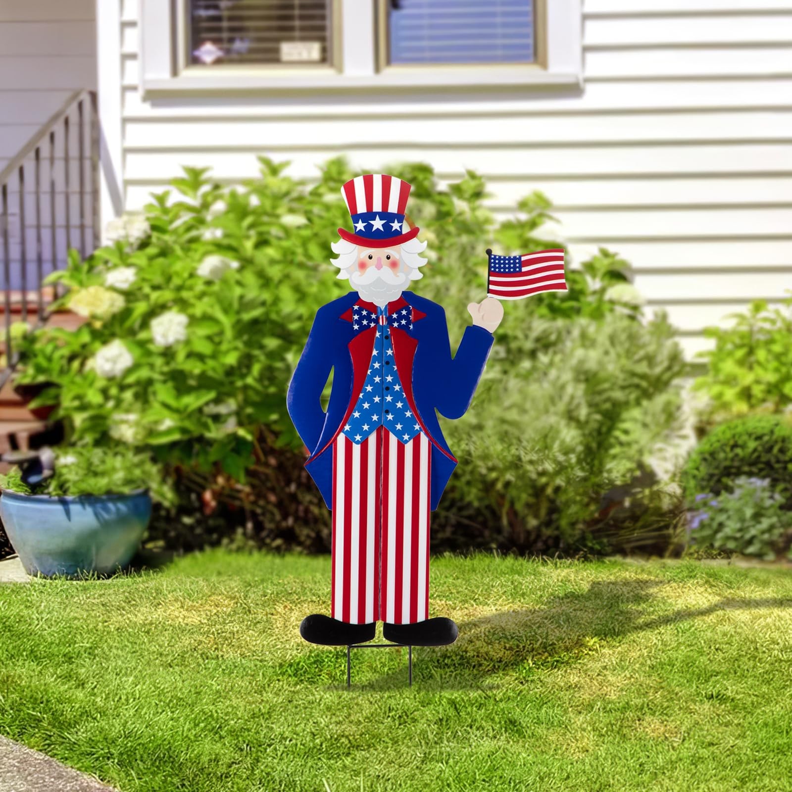 Veterans Day Yard Signs Uncle Sam Garden Stakes, 35″H Metal Patriotic 4th of …