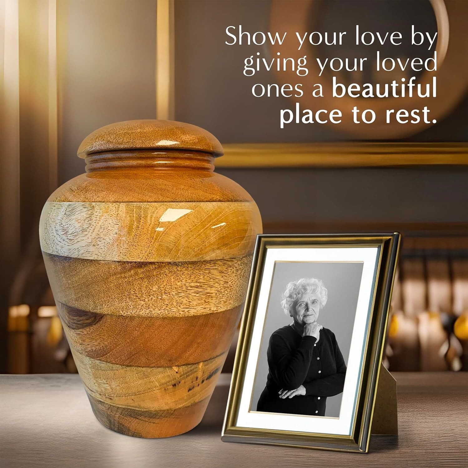 Wooden Legacy Adult Cremation Urn for Human Ashes, Large with Velvet Bag