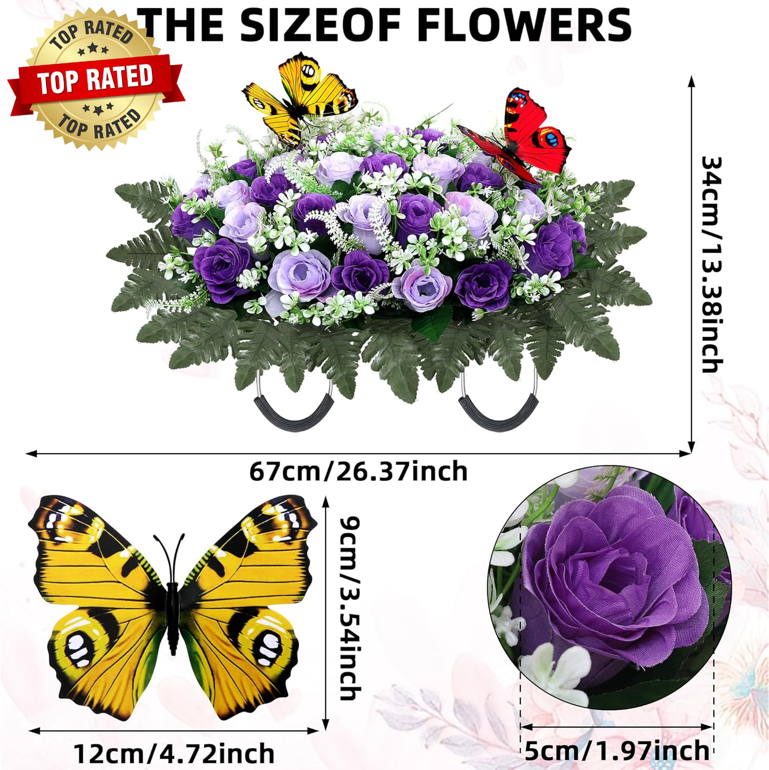 Artificial Cemetery Flowers for Grave Large Headstone Flower Saddle Realistic Gr