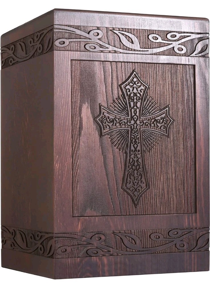 Wooden Cremation Urn • 222lb Limit • Pine Wood, Walnut Color