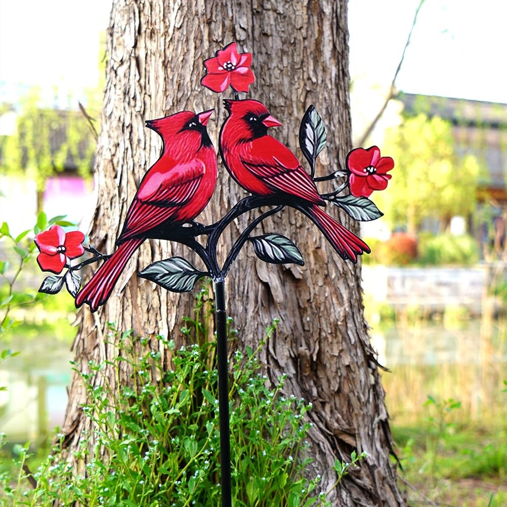 Red Cardinal Garden Stake Metal Outdoor Decor for Patio & YardRed Cardinalb
