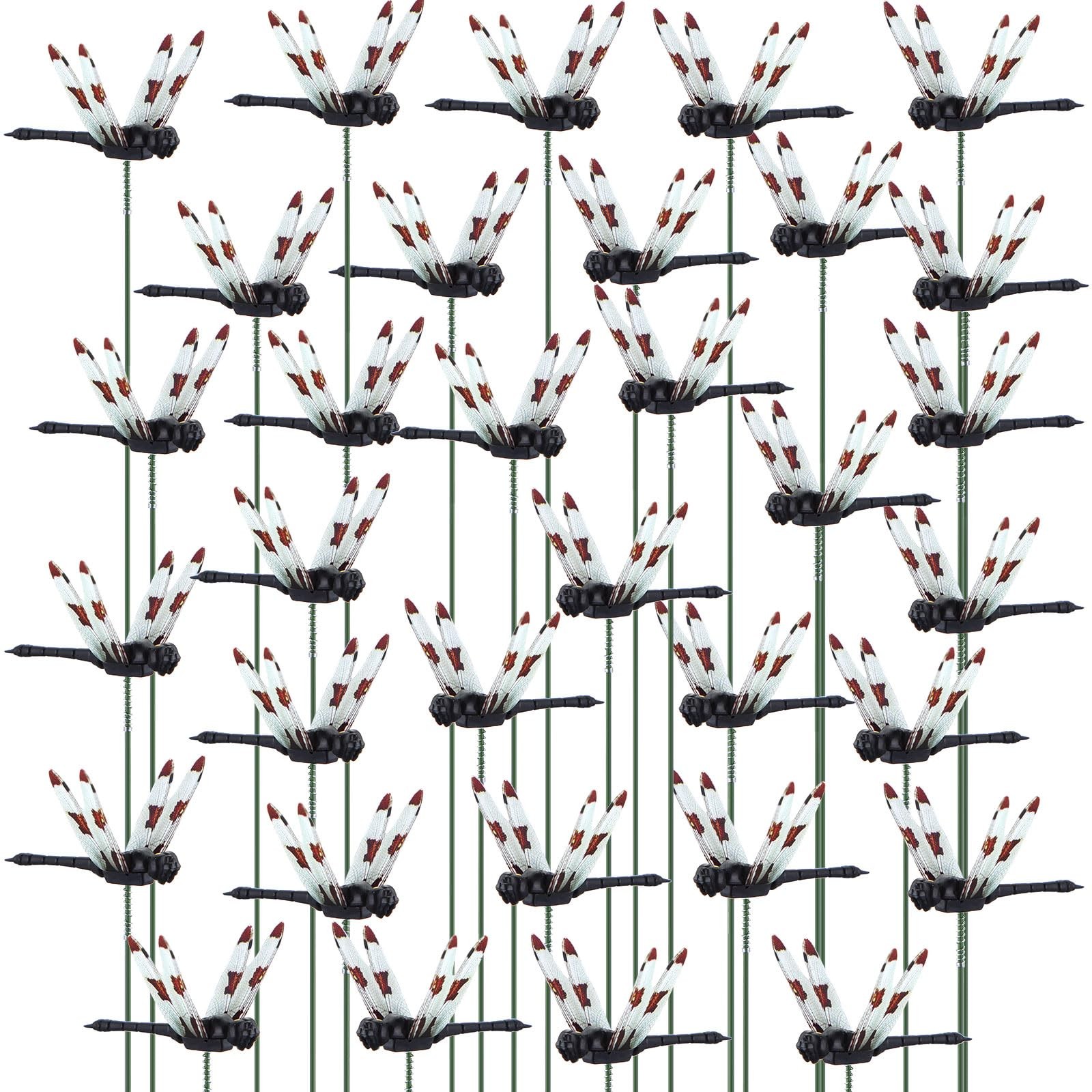 100 Pcs 2.36″ 3D Dragonfly Garden Stakes, Long Dragonfly Stakes Garden Decor …