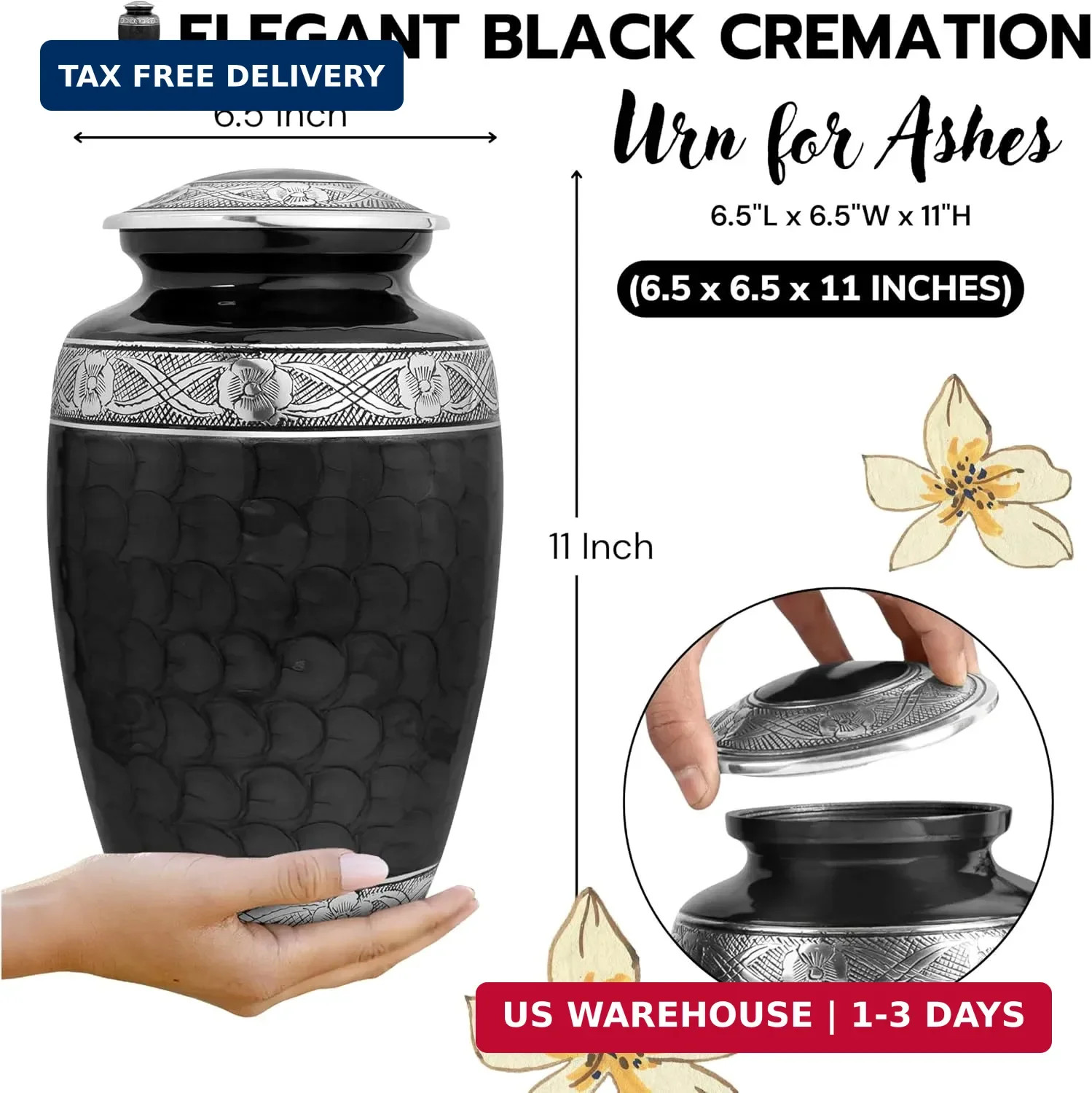 Funeral Urns for Human Ashes Adult, Large Metal Cremation Urn with Hand Engraved