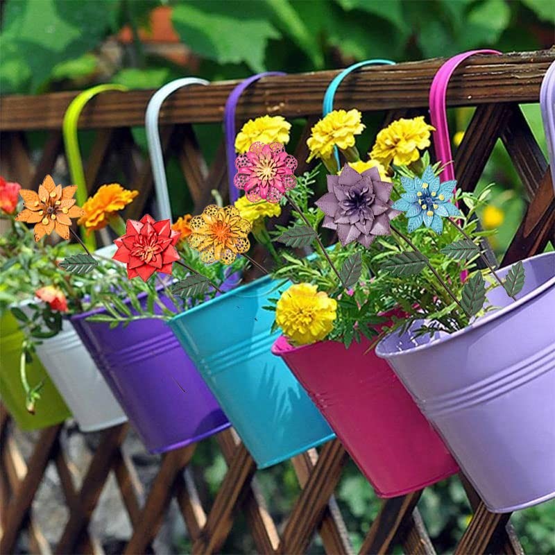 Garden Decor for Outside, 6 Pack Flower Garden Stakes Outdoor Decor Metal Sha…