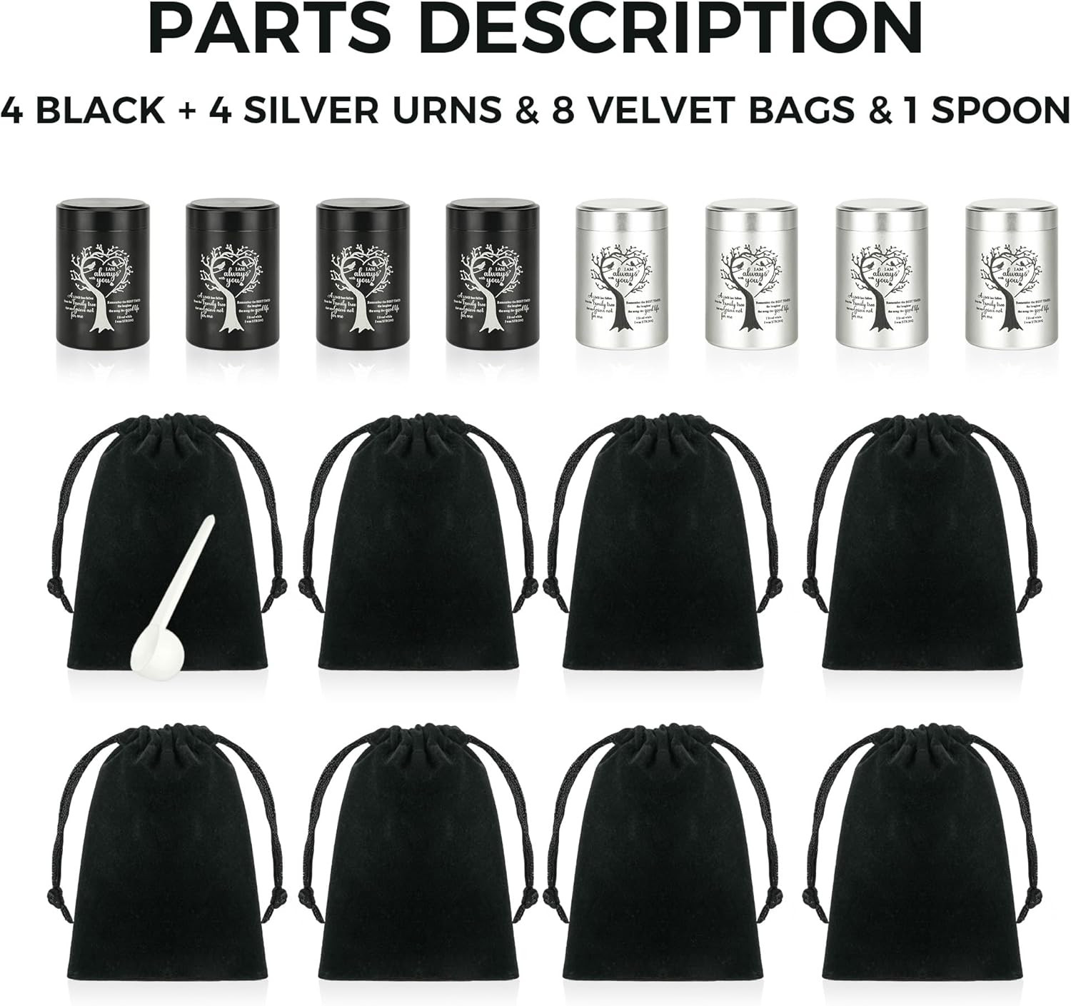 Mini Urns for Human Ashes Set of 8 – Aluminum Keepsake Urn with Velvet Bag