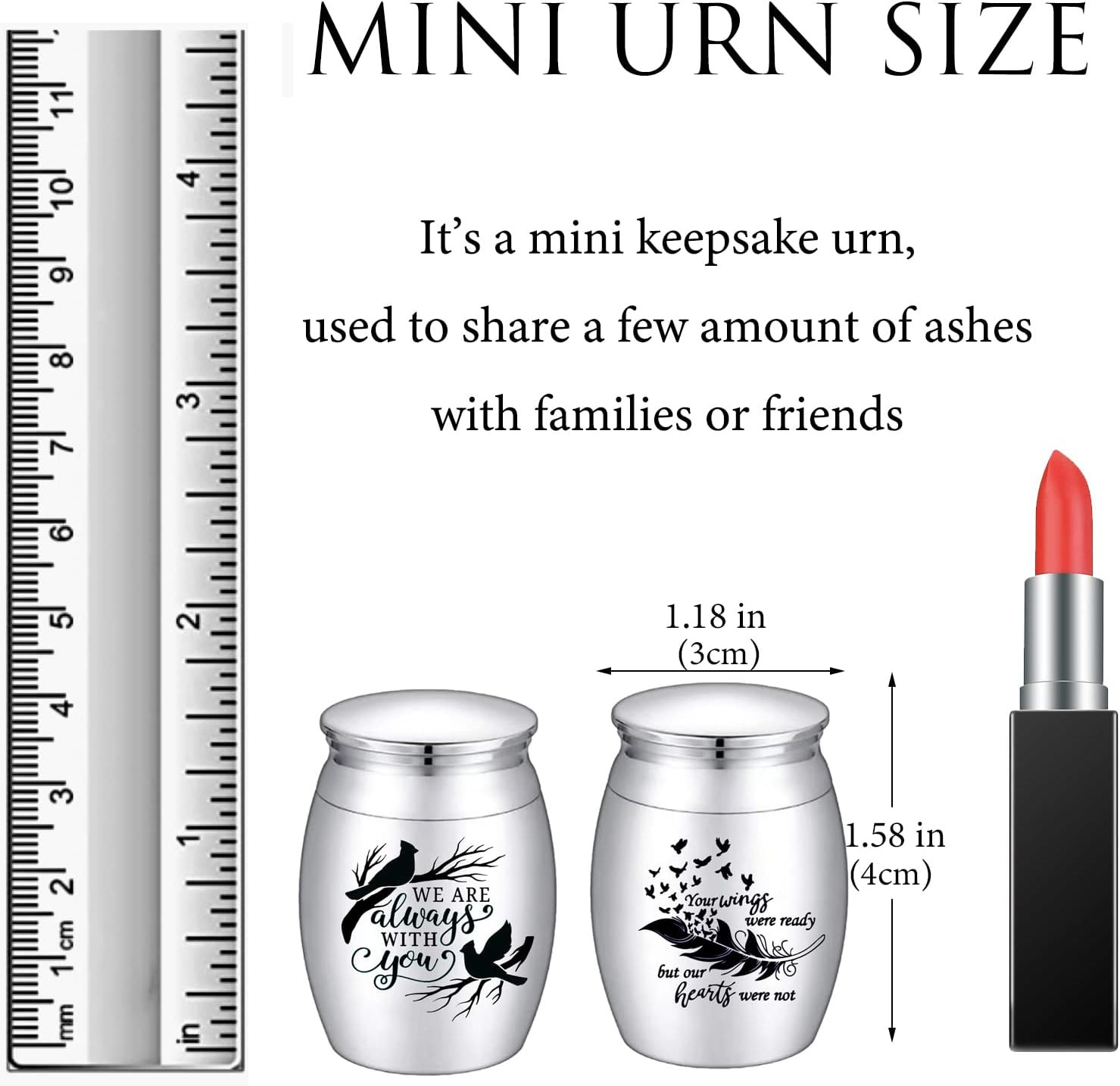 Small Keepsake Urns for Ashes – Set of 2，Stainless Steel Mini Urn Set, Cremation