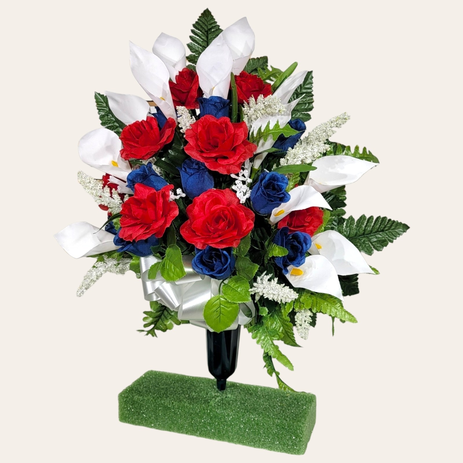 Jumbo Red White Blue Calla Lilies & Roses Cemetery Cone