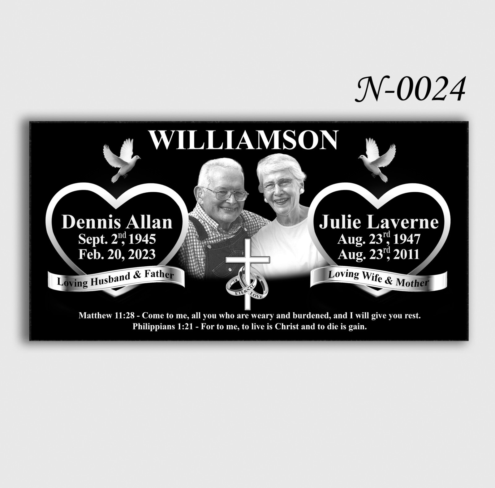 Headstone Tombstone 24x12x4 inches Solid Black Granite Diamond Engraved
