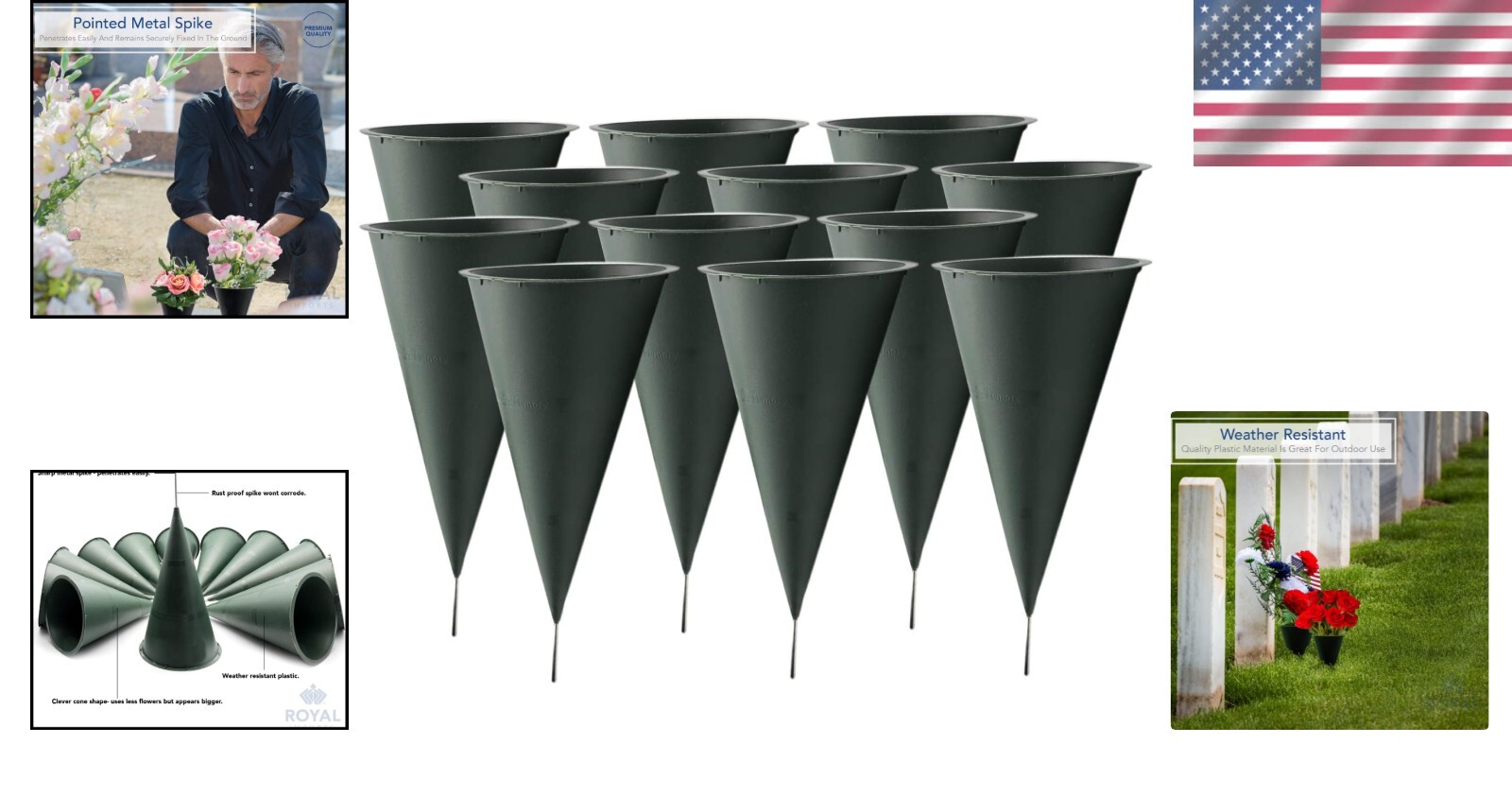 Weather-Proof Grave Vases for Memorial Flowers – Set of 12 with Spikes