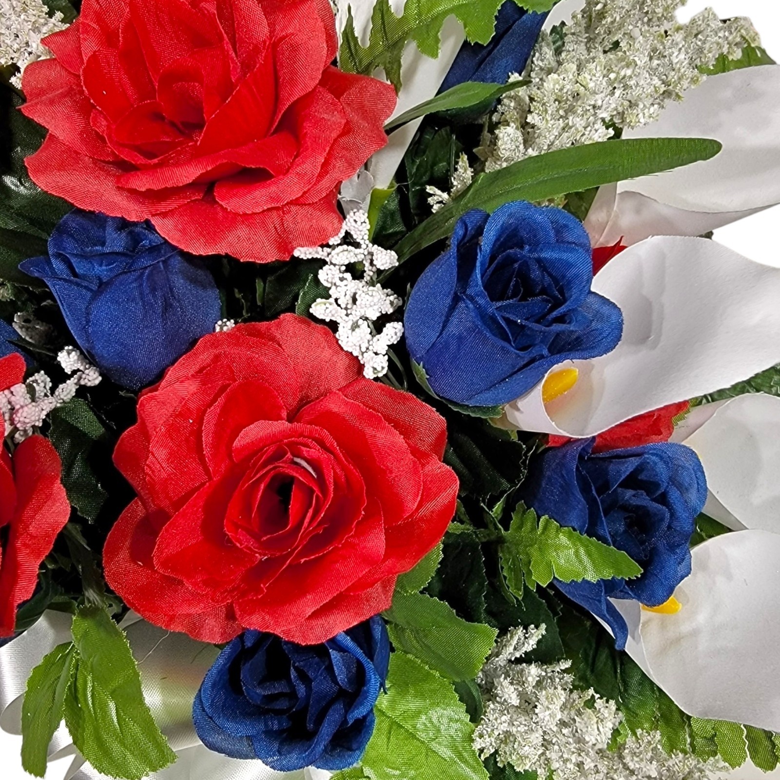 Jumbo Red White Blue Calla Lilies & Roses Cemetery Cone
