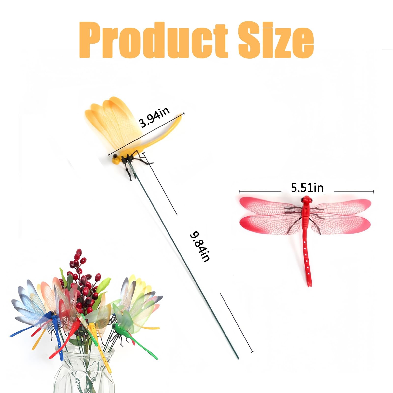 8Pcs Lifelike 3D Dragonfly Decorative Stakes – Colorful PVC Dragon Fly Garden…