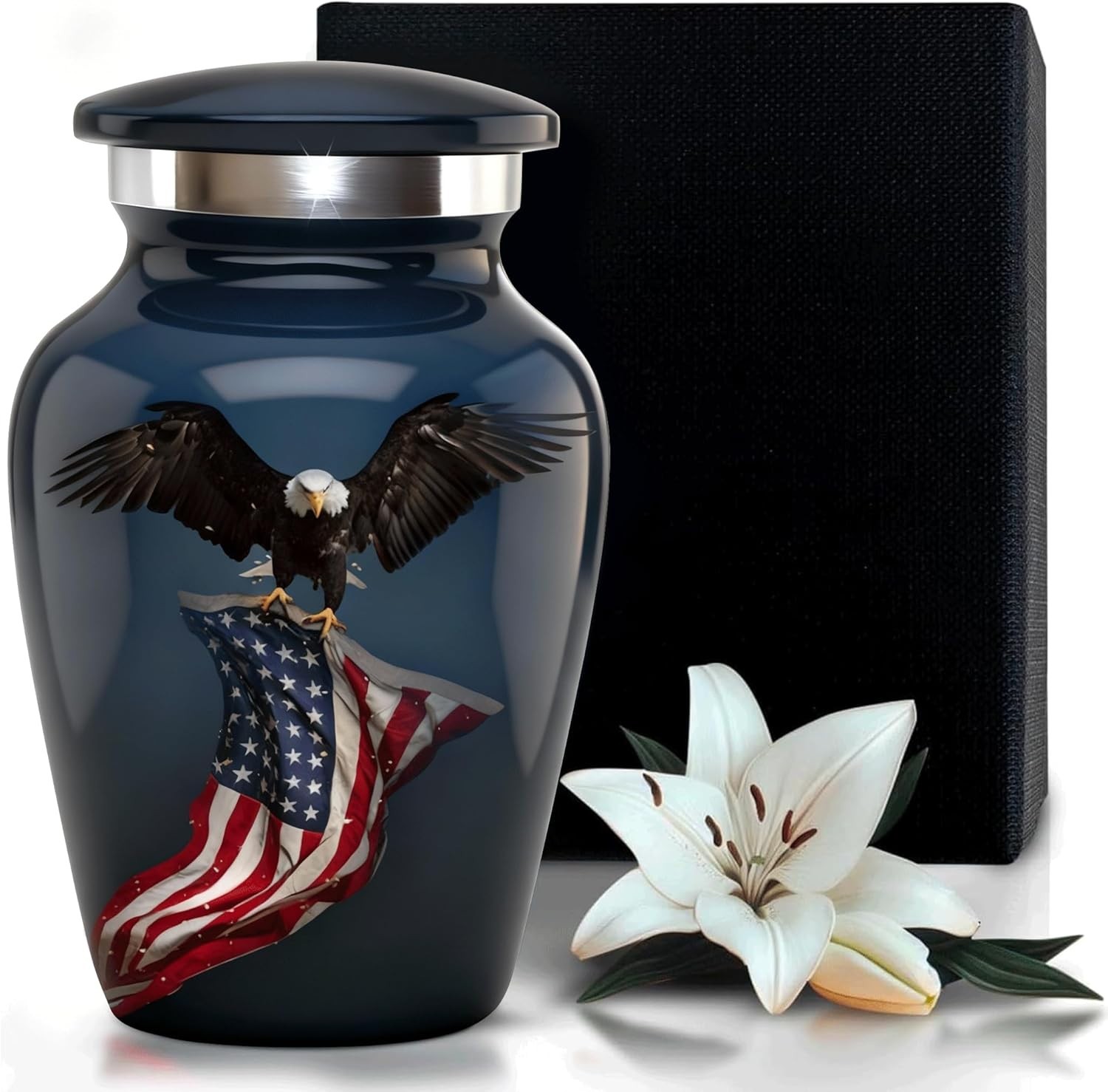 Small Urns for Human Ashes – Patriotic Eagle with Flag Design – Mini Memoria…