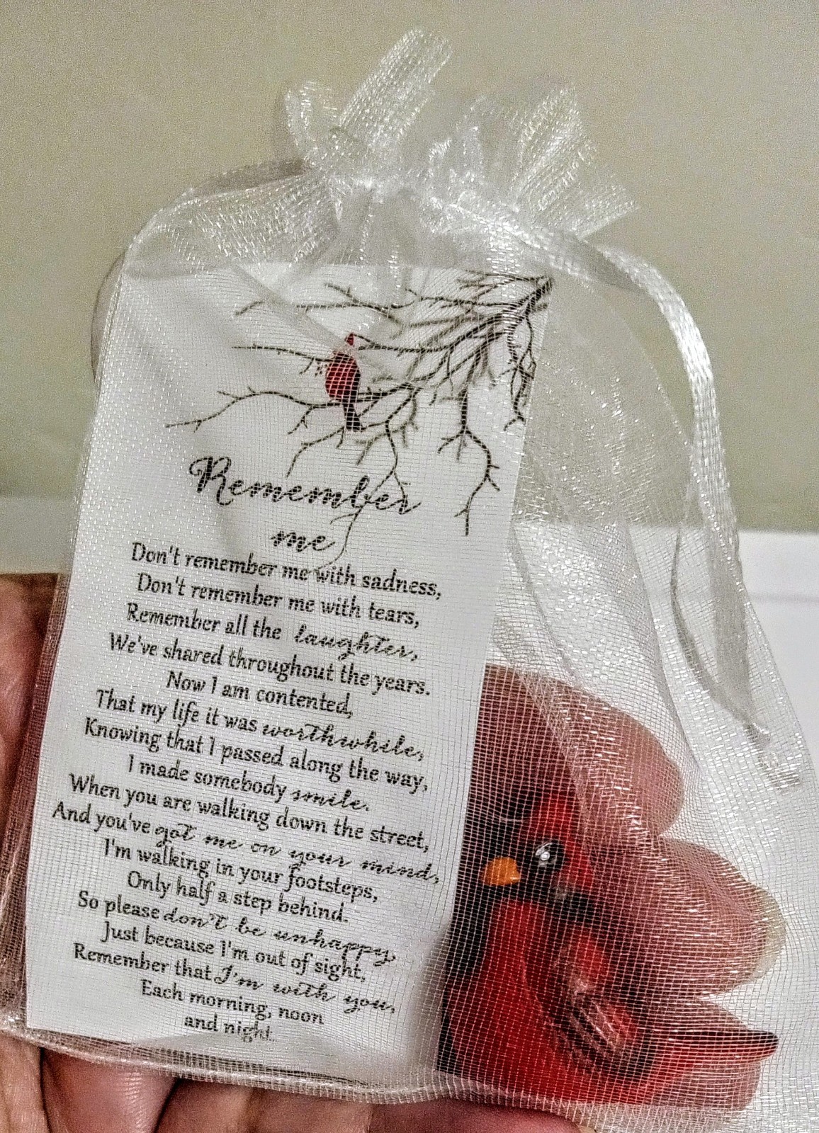 Cardinal Memorial Funeral Keepsake Set Miniature/Tiny With Sentiment Card