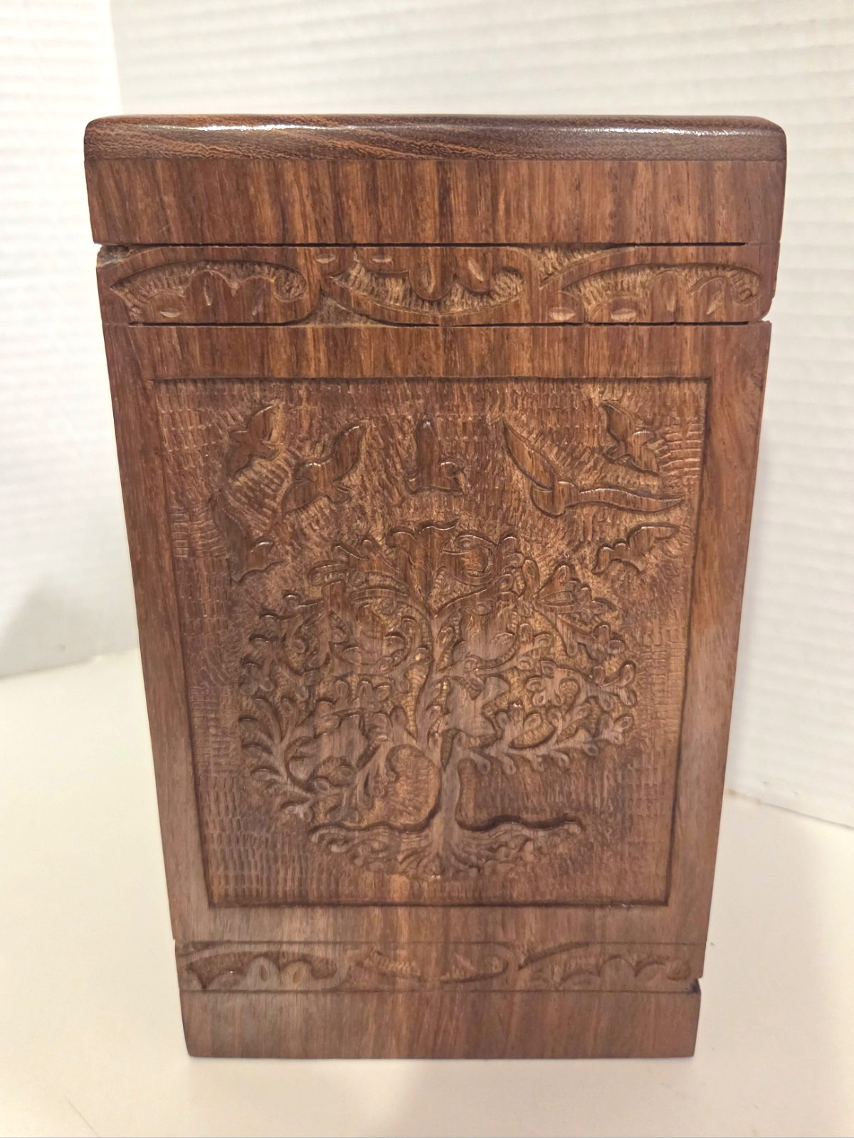 Cremation Urn Hand Carved Rosewood Tree Of Life Design 8.5″ X 4.78″ Adult/Lg Pet