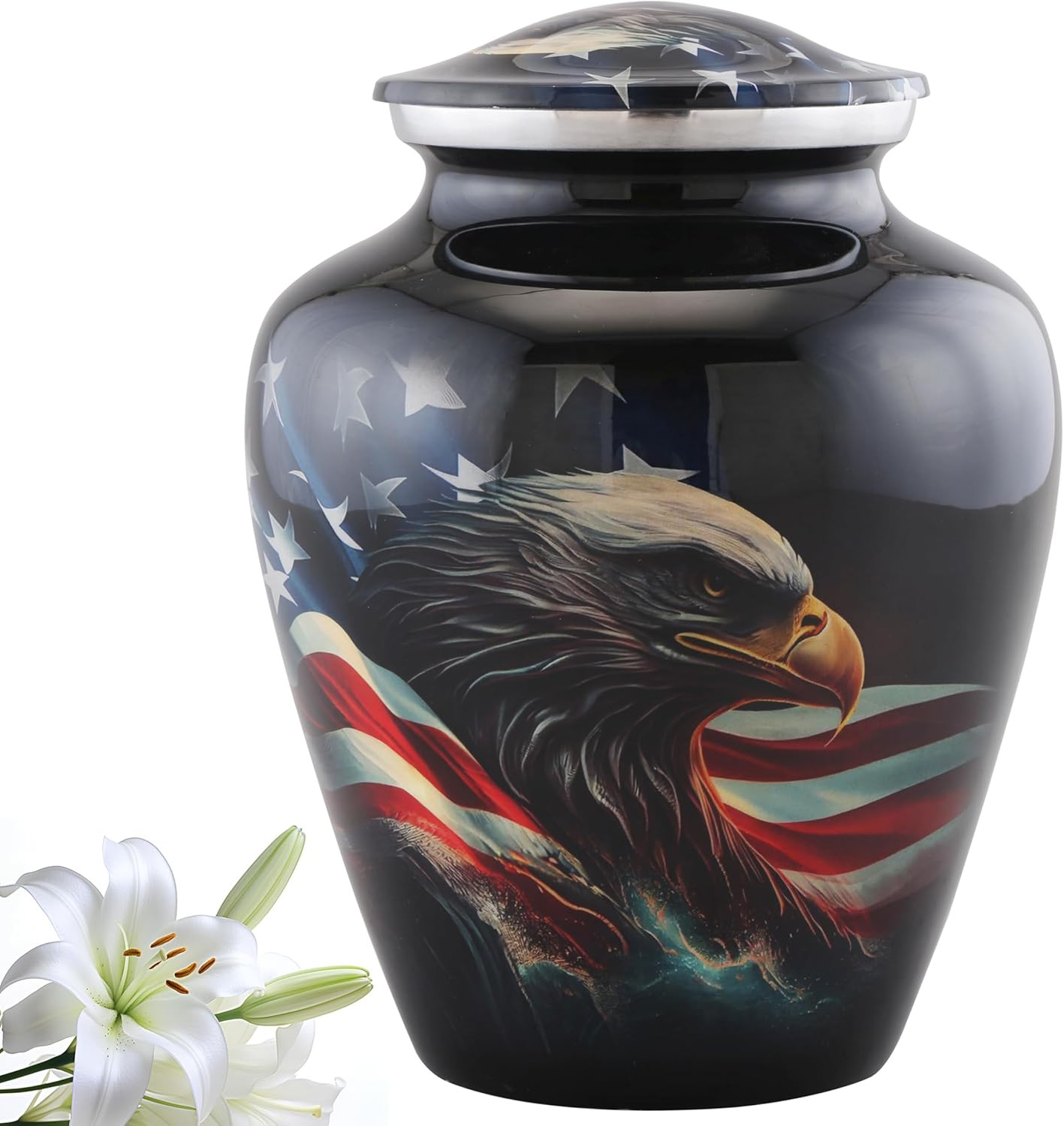 Patriotic American Honor Urn with Flag & Eagle – Large Veteran Memorial Urn