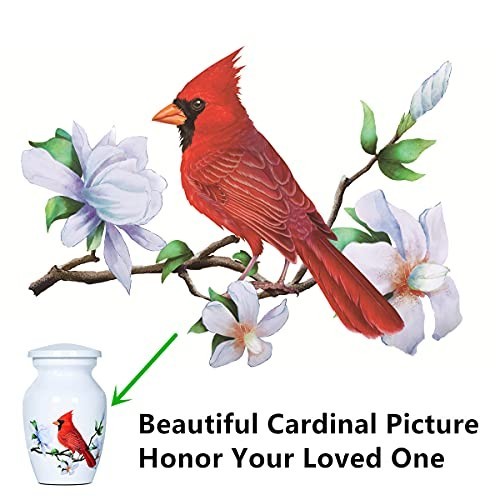 Mini Cremation Urn Metal Screw Lid White Cardinal 2.9 Inch Remains Keepsake