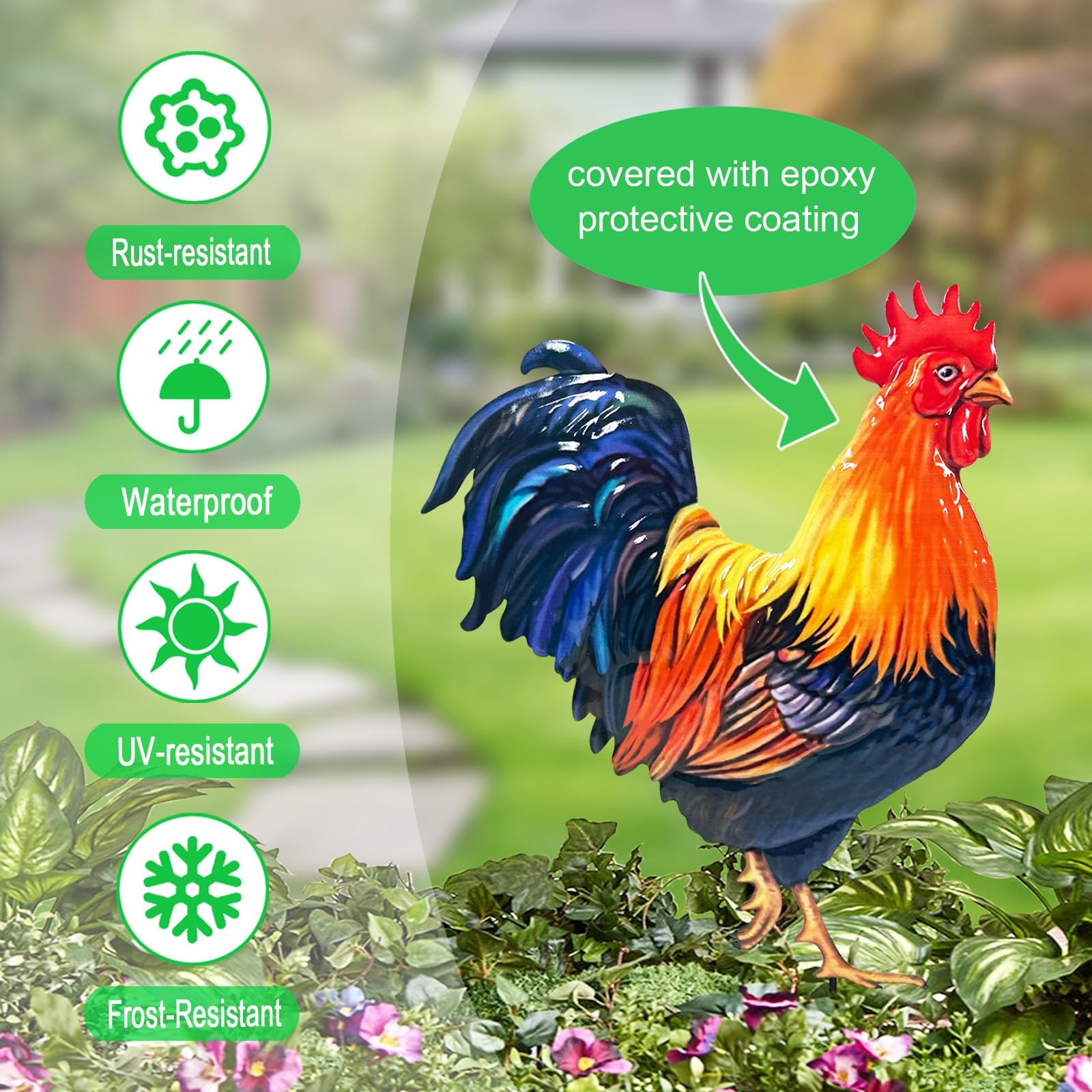 Metal Chicken Yard Stakes 4 Pack Realistic Hen and Rooster Outdoor Decor