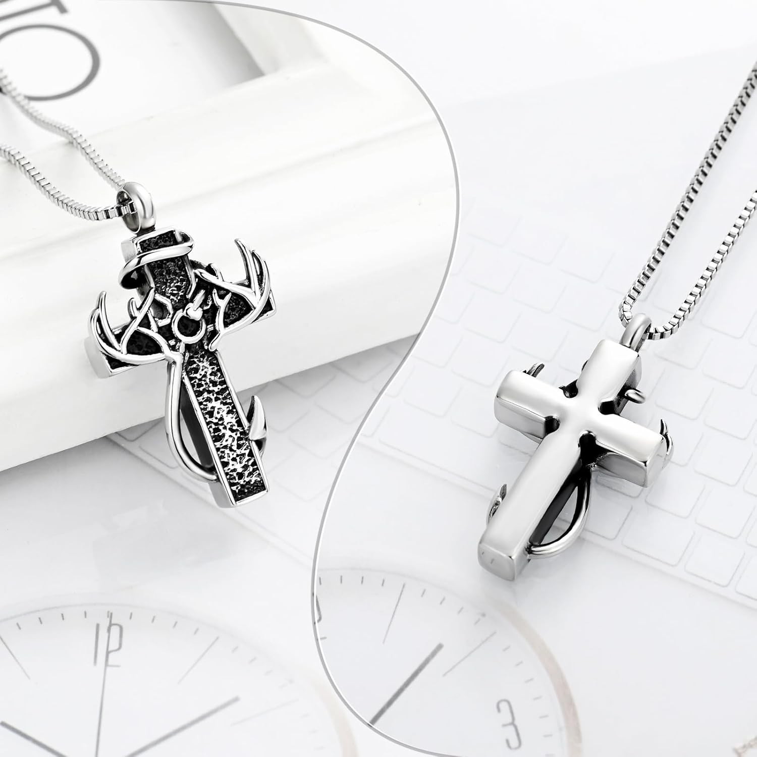 Deer Antler Cross Cremation Jewelry Urn Necklace for Ashes Men Women Ash Pendant