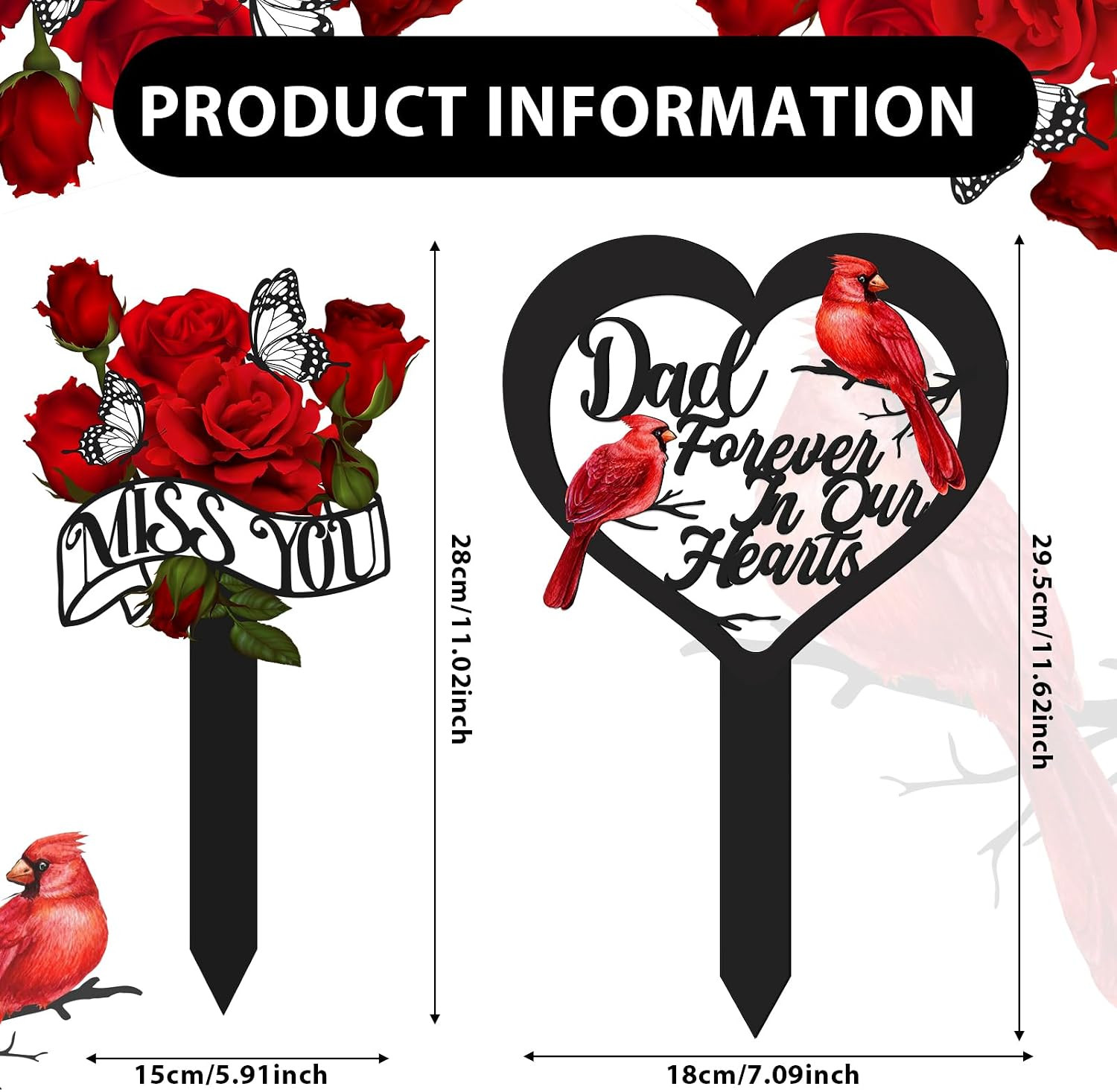 2 Pcs Father’S Day Cemetery Decorations for Grave Miss You Rose Design Dad Garde