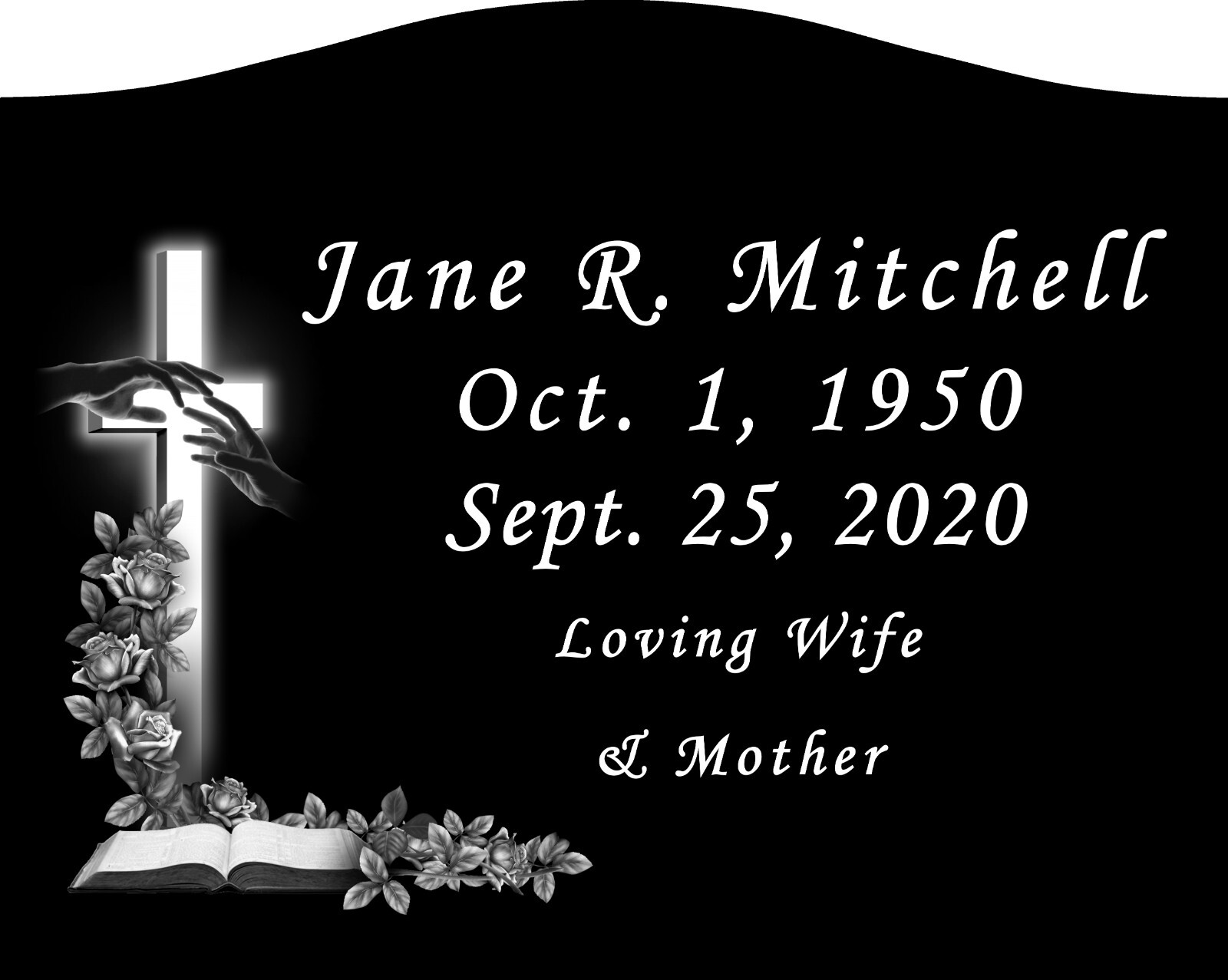 Granite Memorial Headstone Etched India Black Slant 16x8x14″ with Photo