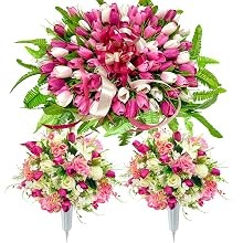 Artificial Cemetery Flowers – Outdoor Grave Saddle for Headstone Decorations