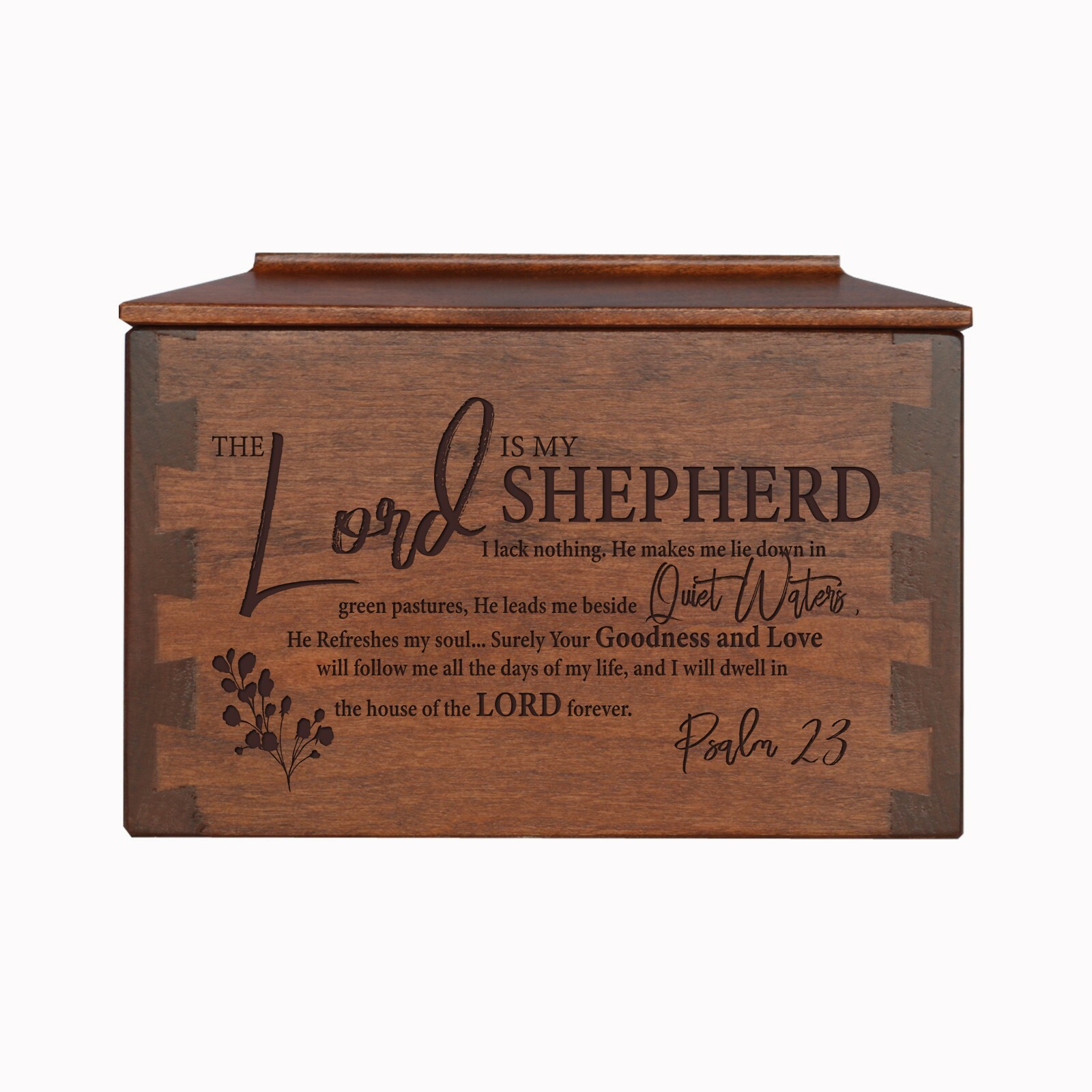 Modern Engraved Dovetail Urn for Human Ashes 7.75in – The Lord Is My Shepherd
