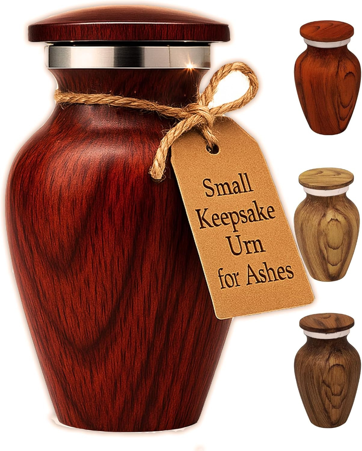 Small Keepsake Urn for Human Ashes – Cherry Wood Appearance Memorial – Handcraft
