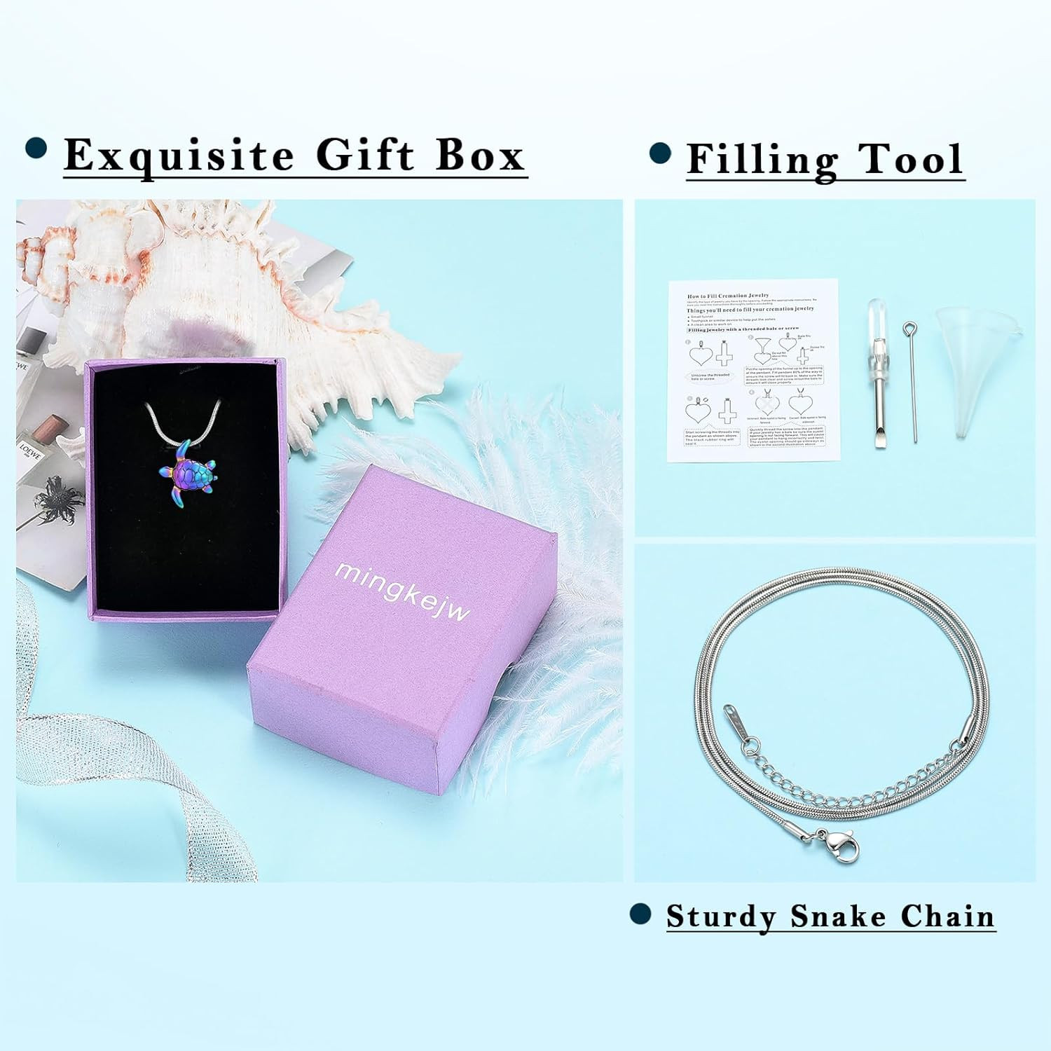 Sea Turtle Urn Necklace for Ashes Animals Cremation Jewelry Stainless Steel Memo