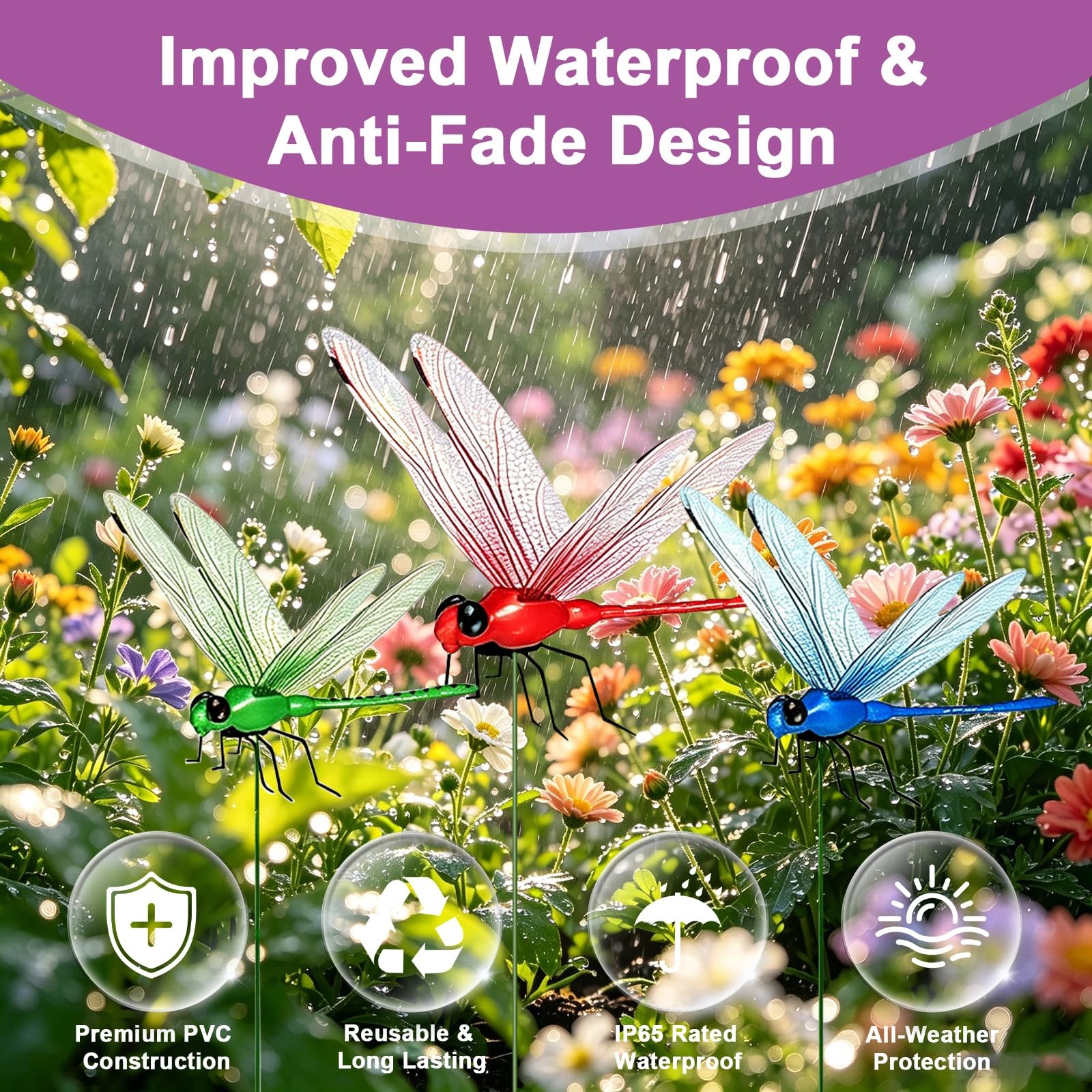 12 Pack Dragonfly Clips,3D Fake Dragonflies, Humming Bird Stakes, Plastics Dr…