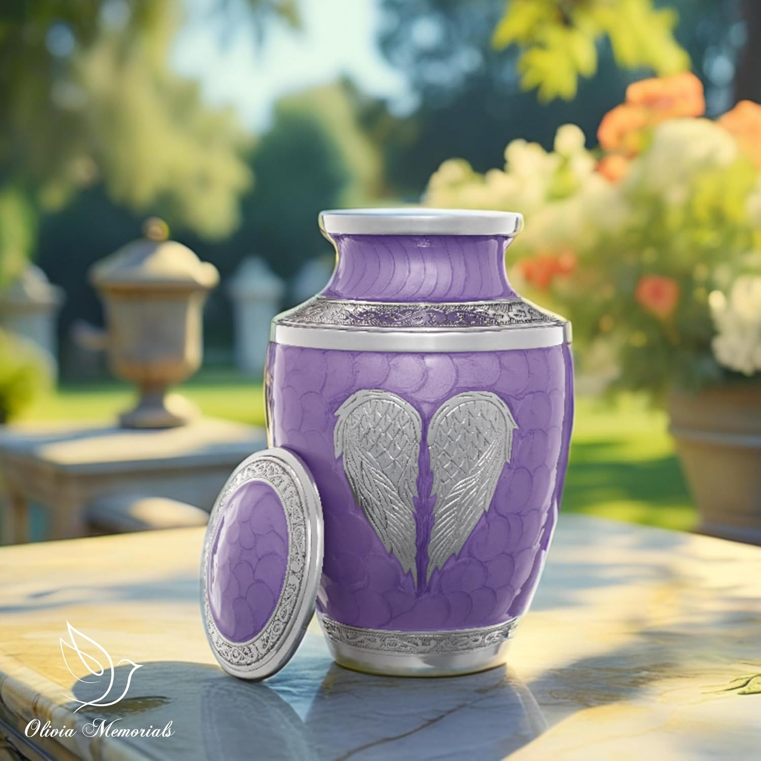 Blue Urn for Ashes Adult Male Female| Heart Funeral Decorative Angel Wings Urn f