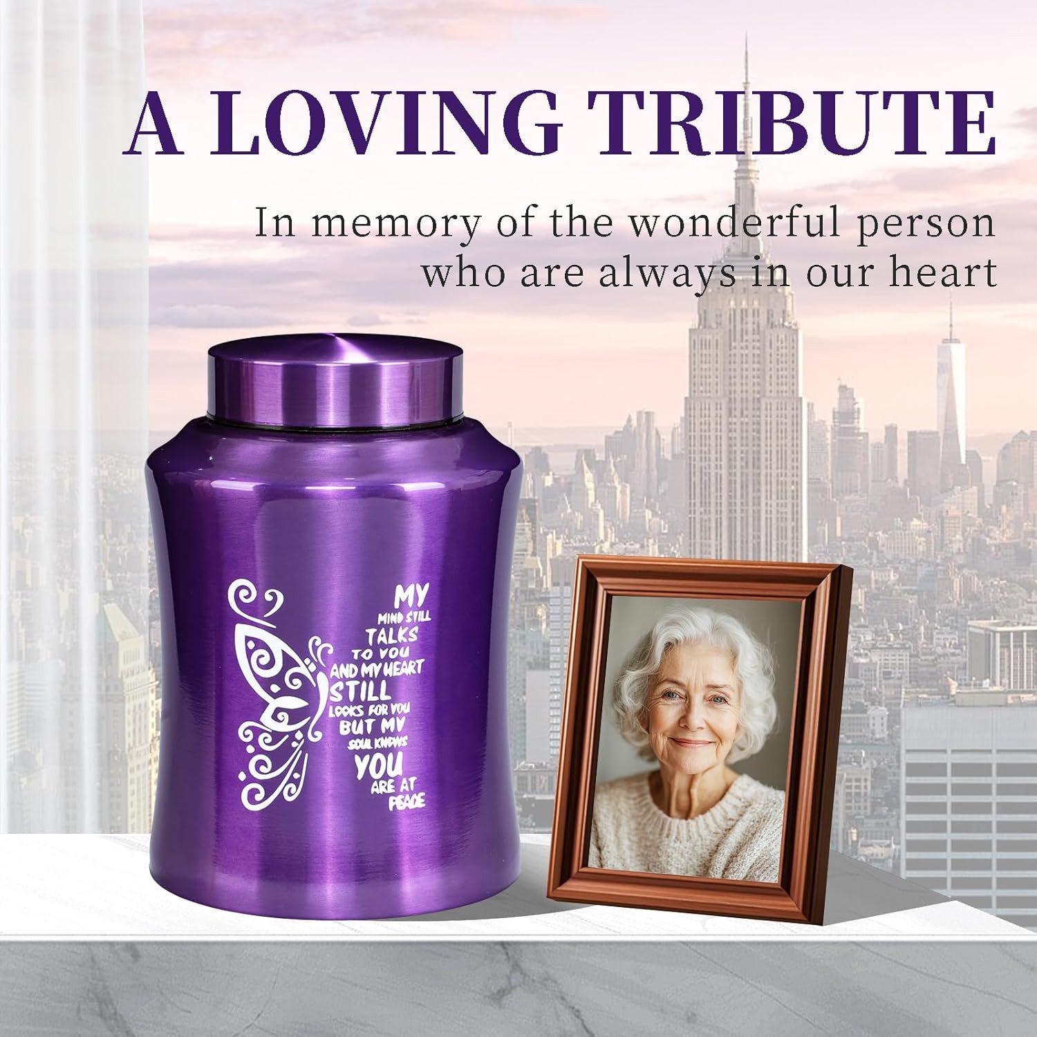 Urns for Human Ashes, Purple Butterfly Urn for Women & Men, Weight Capacity 220