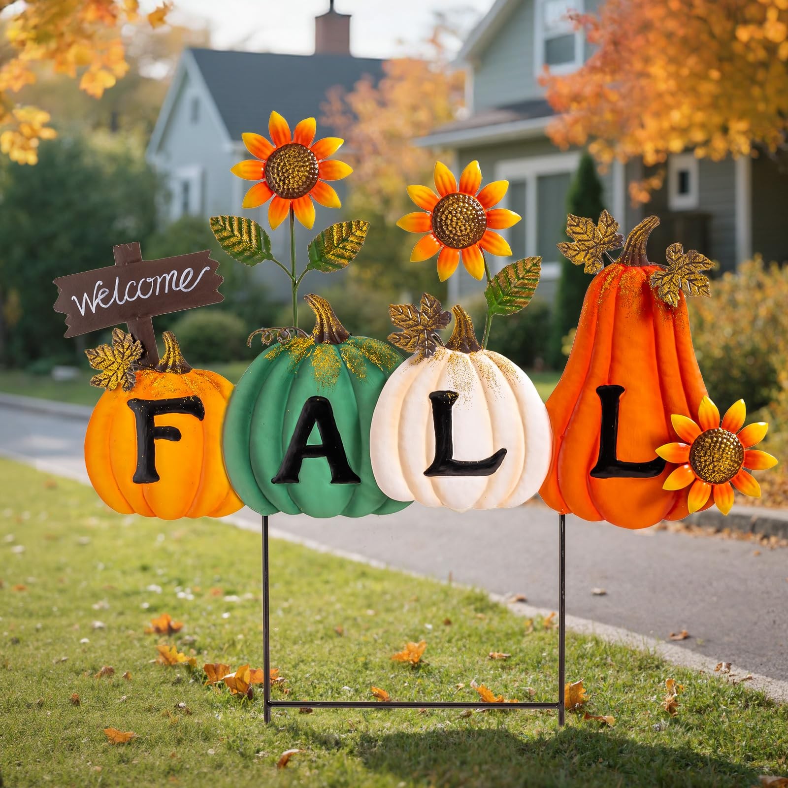 Fall Garden Stakes Decorative, Letter Fall Pumpkin Waterproof Metal Yard Sign…