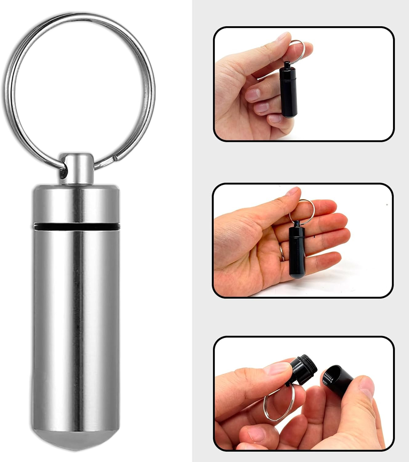 6 Pack Silver Cylinder Urn Keychains for Ashes, Waterproof Memorial Vial Keep…