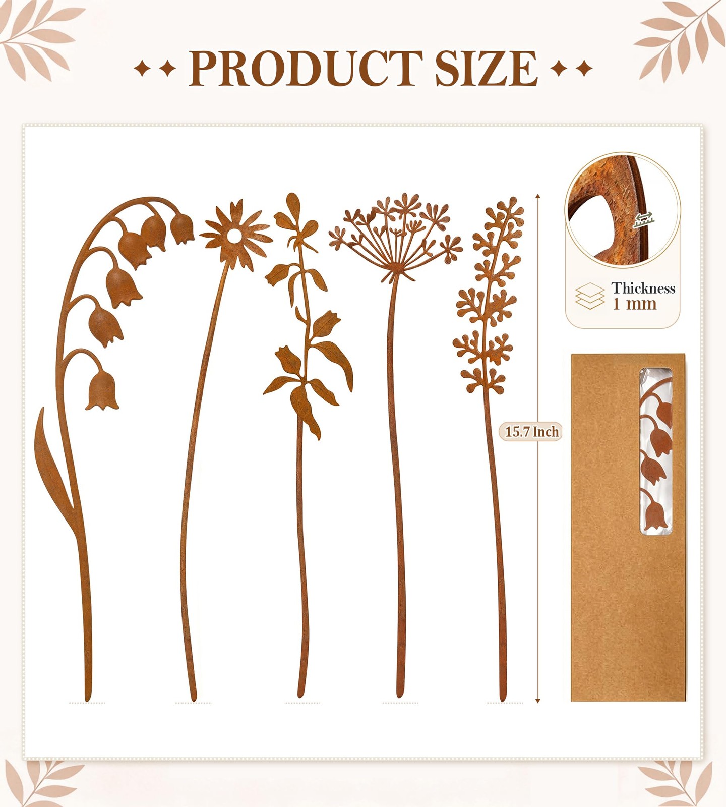 Metal Decorative Garden Stakes, 15.7 Inch Rusty Flower Plant Yard Art Stakes …