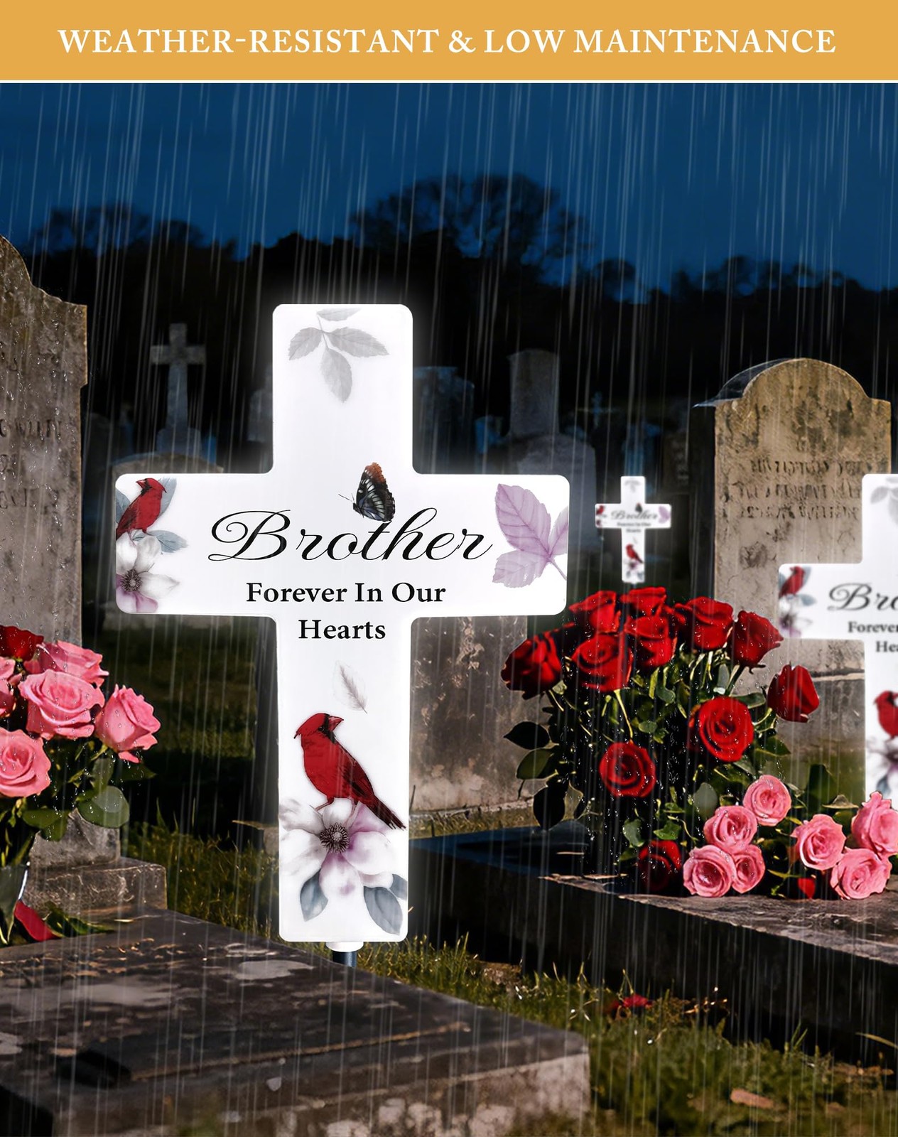 Solar Cross Light, Brother Grave Decorations for Cemetery Memorial Garden Sta…
