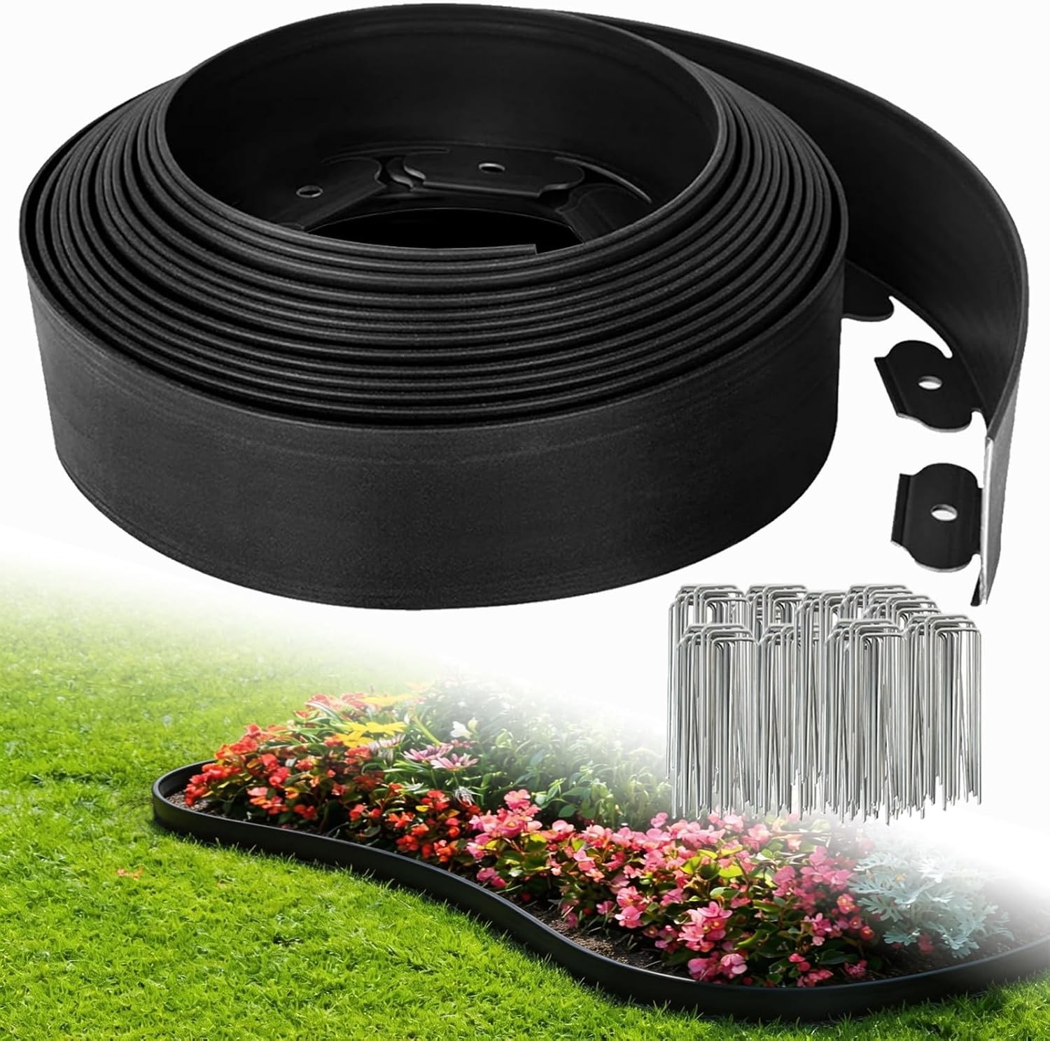98FT Landscape Edging 3 Inch Garden Edging Border W/ 150 Spikes Flexible Lawn