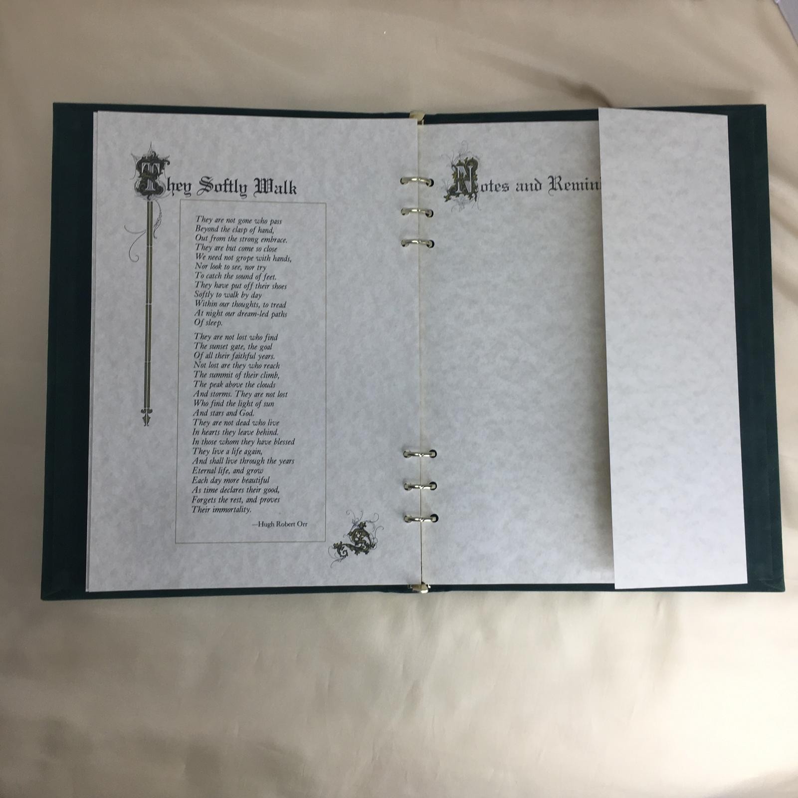Green Velvet Funeral Guest Book Tree of Life 6 Ring Memorial Register
