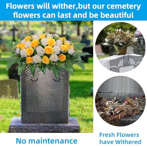 Cemetery Headstone Flower Saddle,Artificial Cemetery Flower Saddles for Yellow