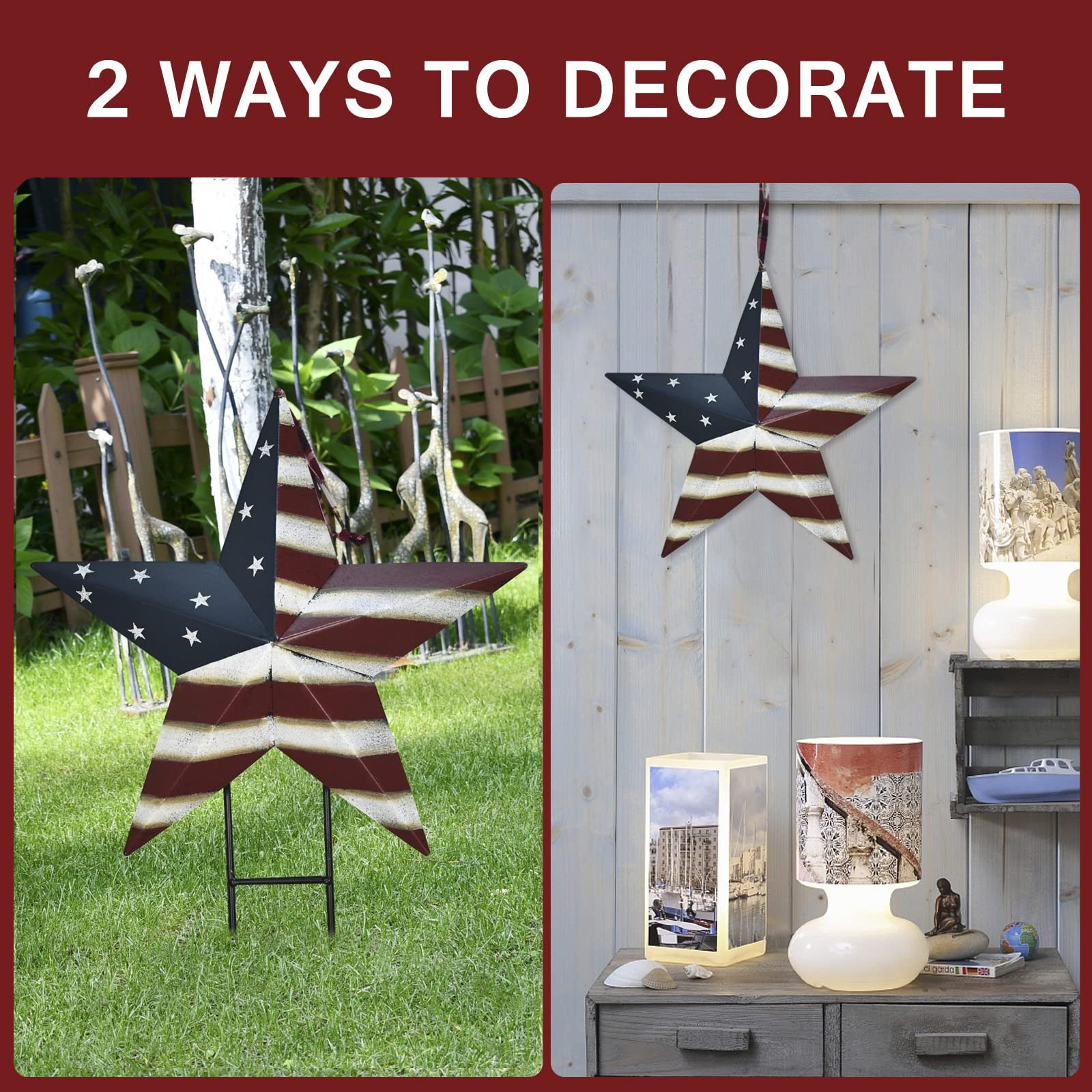 Patriotic Metal Star Yard Signs for 4th of July Outdoor Garden Decor