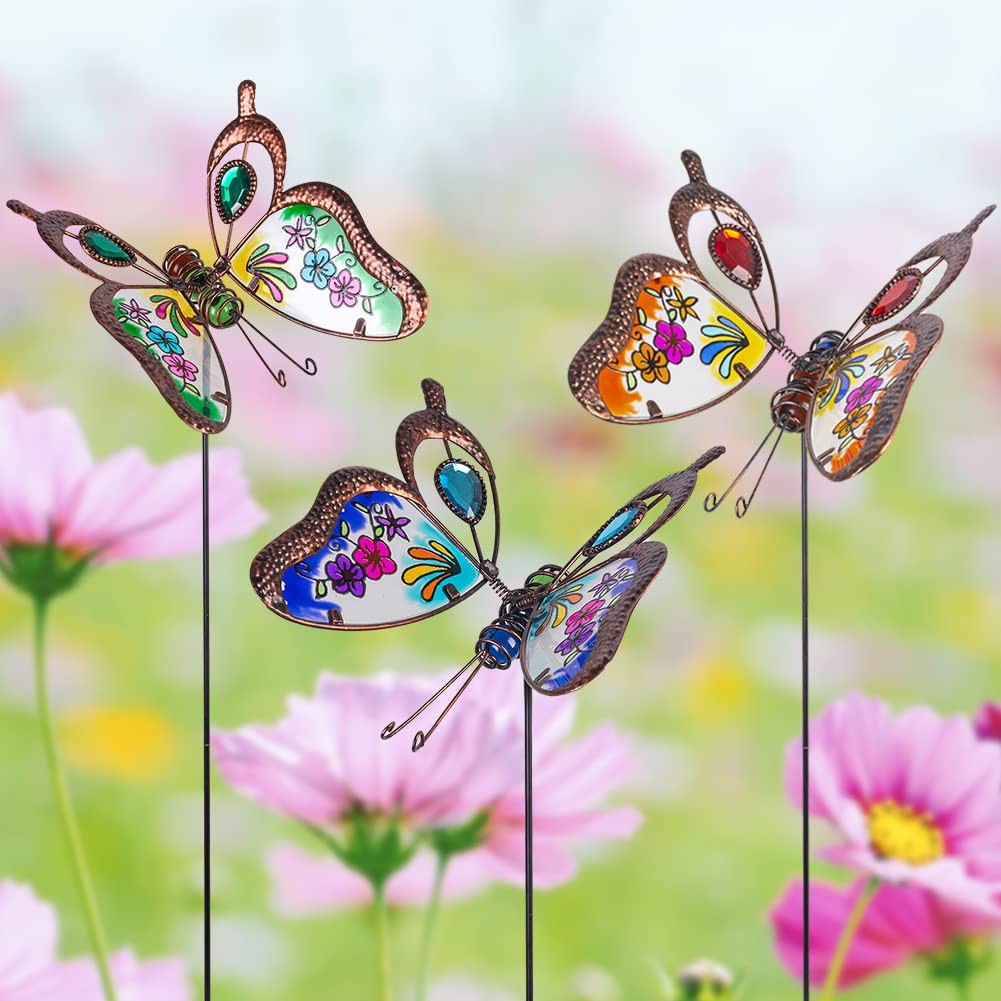 3 Pack Butterfly Decorative Garden Stakes,Outdoor Decorations Metal Yard Art …