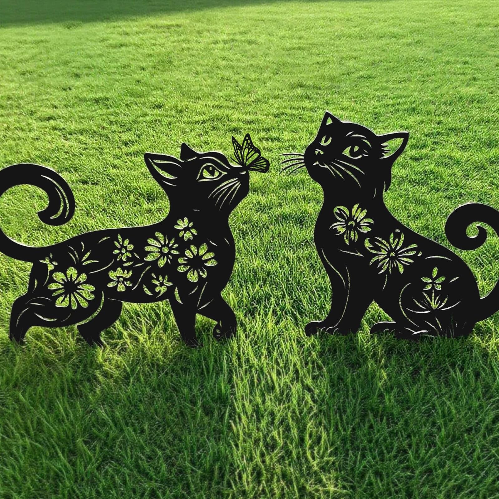 Metal Cat Garden Decor for Outside (2 Pack), 14 Inch Yard Art Stakes,Unique C…