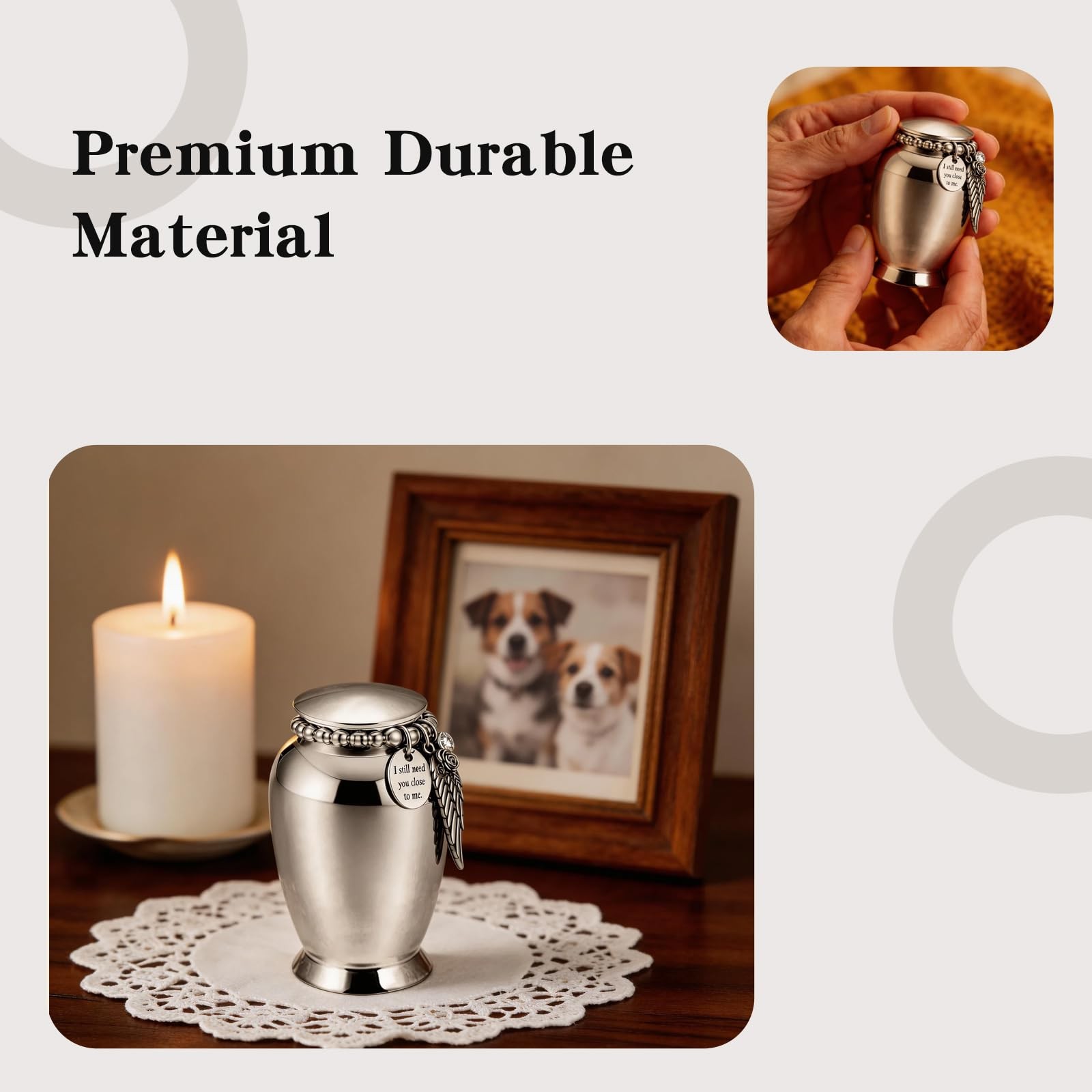 Small Urns for Human Ashes, Small Urn with Angel Wing & Pearl Decor, Memorial…