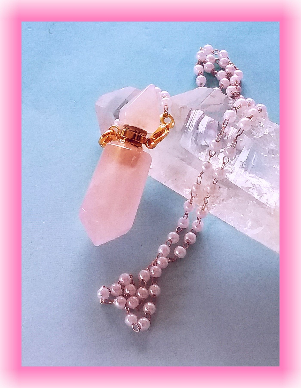 CRYSTAL URN Necklace, ROSE QUARTZ Urn Necklace, Pink Cremation Urn
