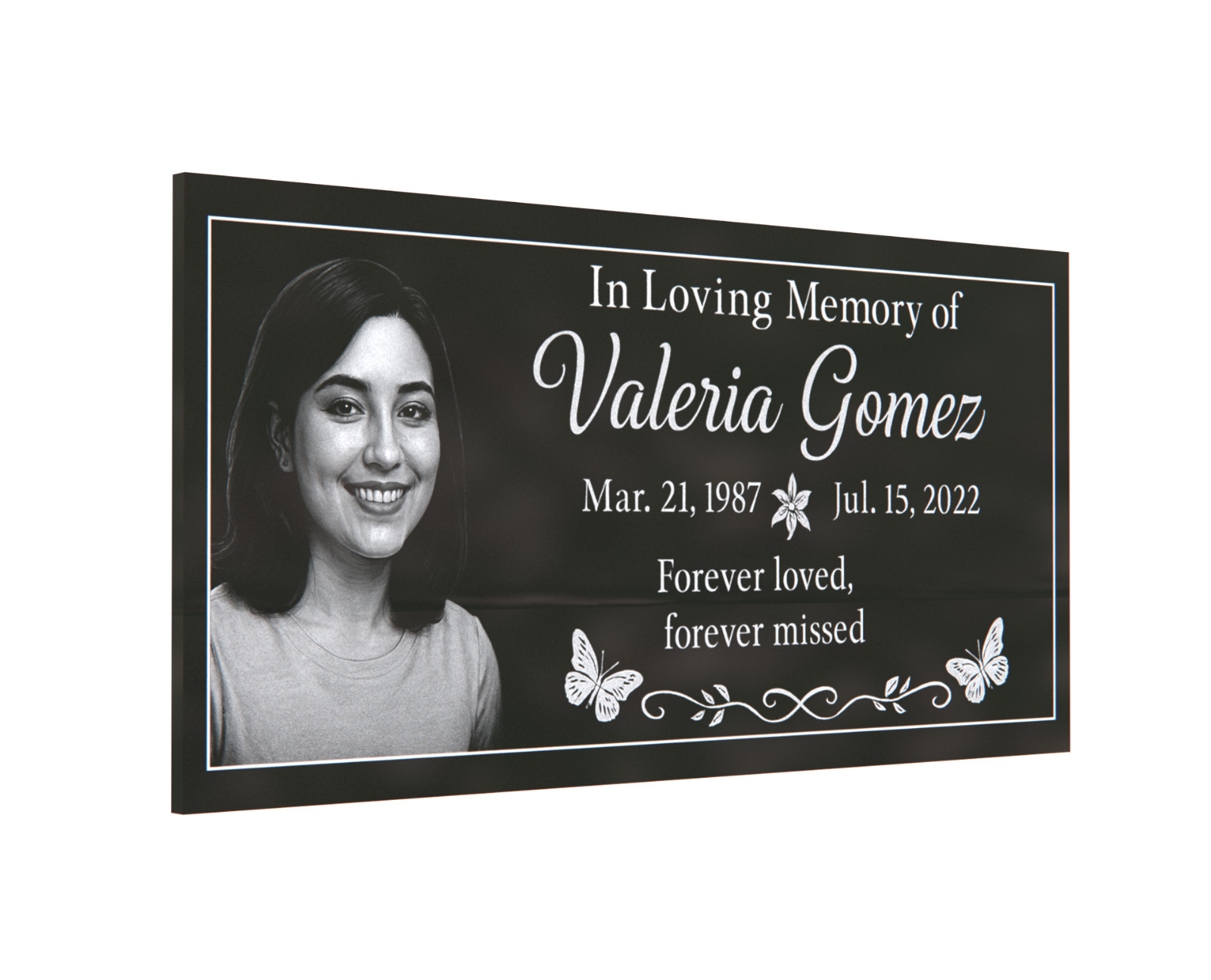 20×10×4″ Black Granite Grave Marker – Custom Portrait & Engraving