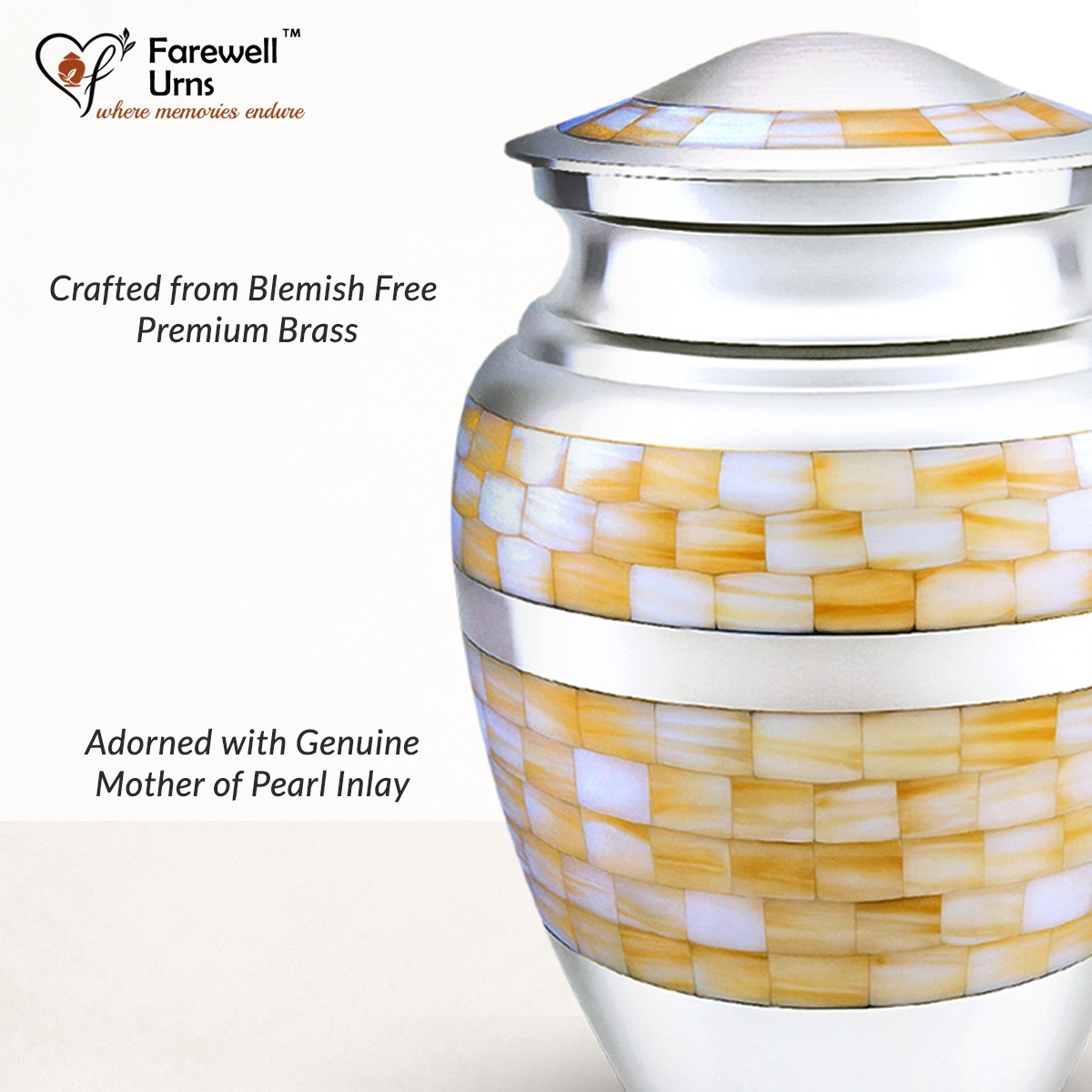 Pearlux Mother of Pearl Cremation Urn for Adult Ashes – Silver Memorial Handmade