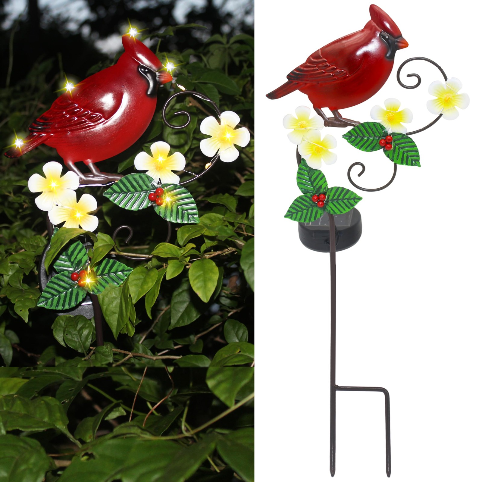 Cardinal Garden Decor Metal Cardinal Solar Light with Powered LED Garden Outd…