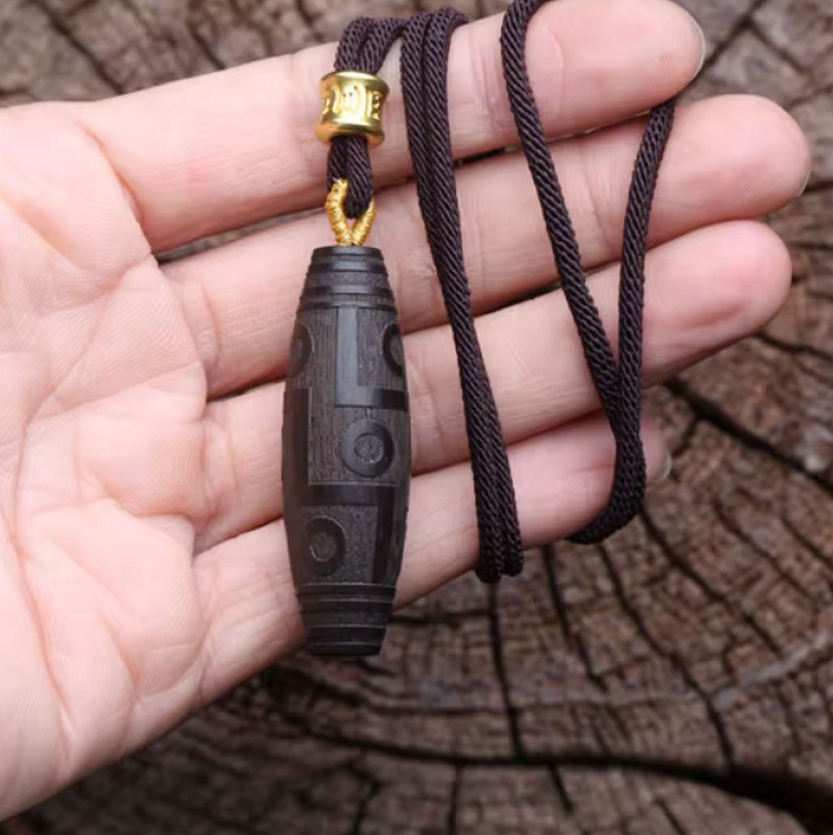 Engraved TIBETAN ROSEWOOD Urn Necklace: Large Ashes Keepsake, Cremation Jewelry