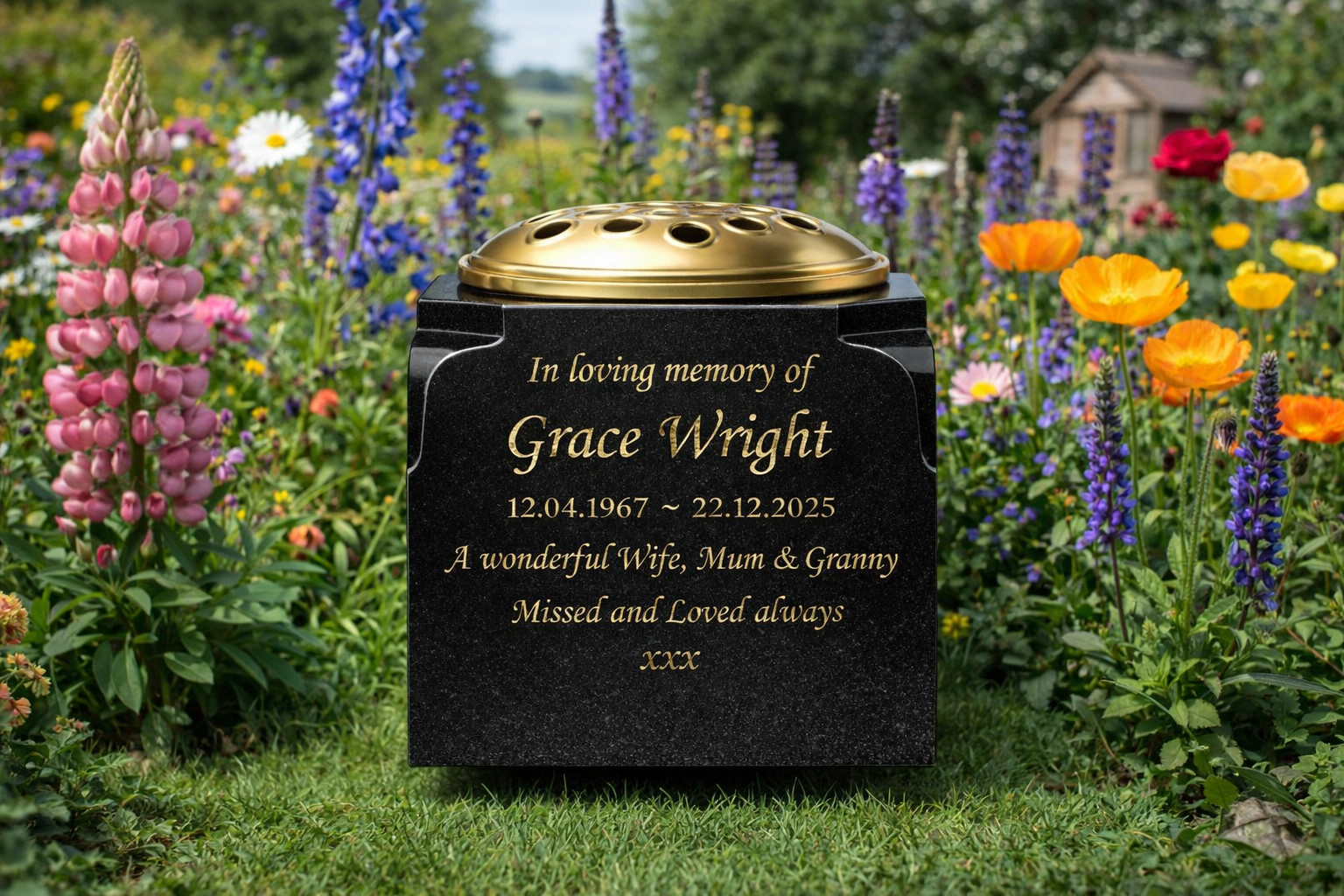 Personalised Granite Memorial Grave Vase Cemetery Vase Grave Rosebowl